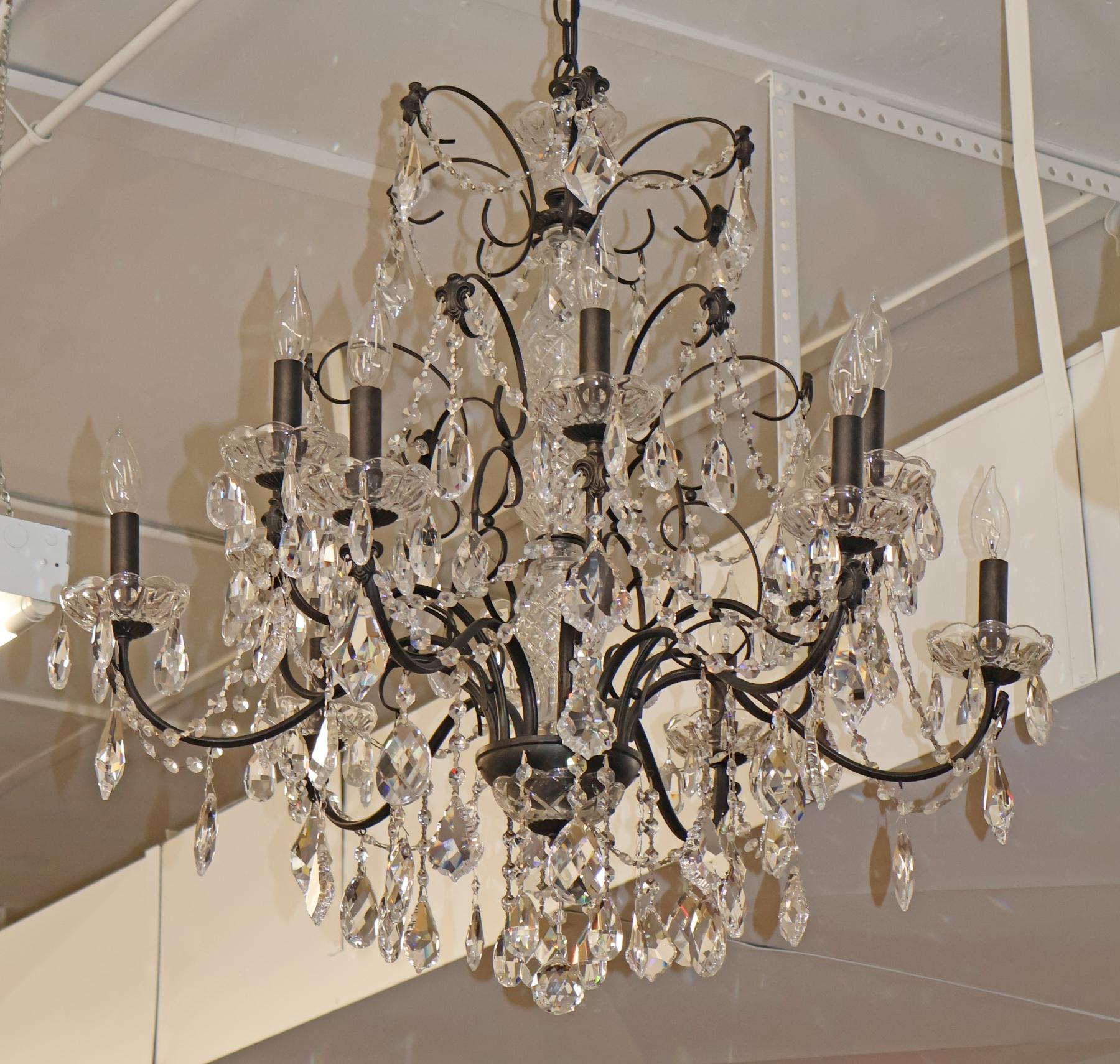 Schonbek 17124-76 Century 12 Light Black Frame Crystal Chandelier For Sale 13