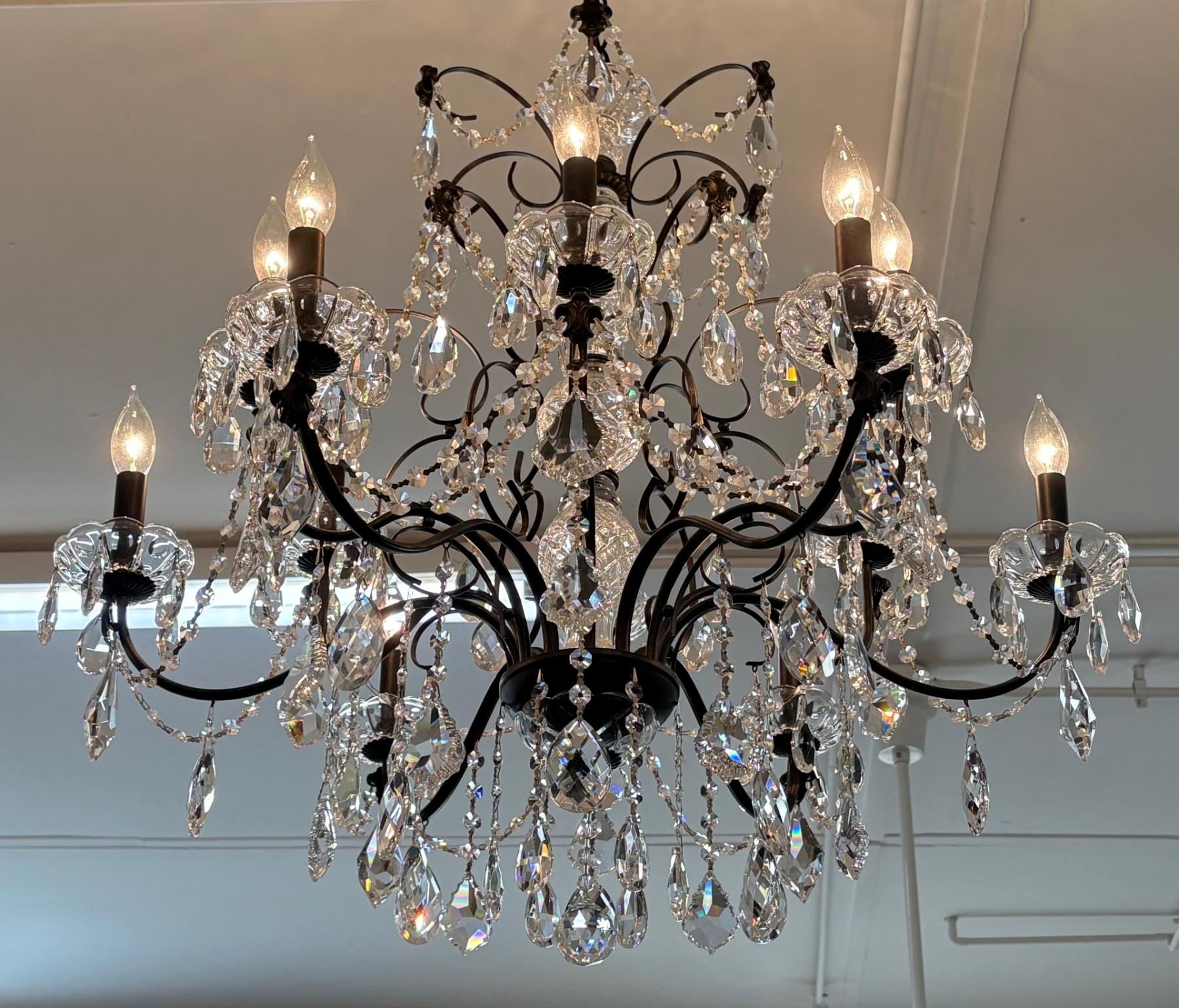Louis XV Schonbek 17124-76 Century 12 Light Black Frame Crystal Chandelier For Sale
