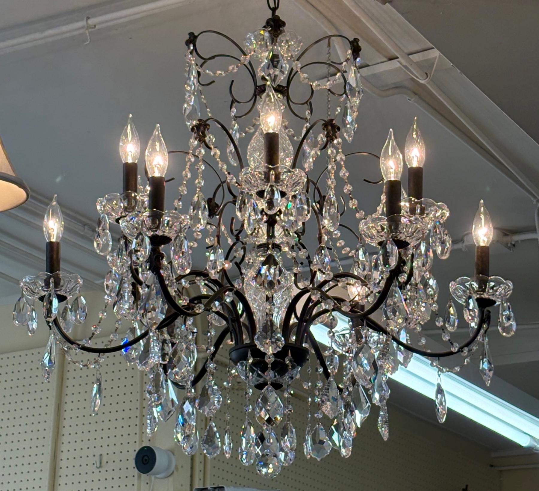 American Schonbek 17124-76 Century 12 Light Black Frame Crystal Chandelier For Sale