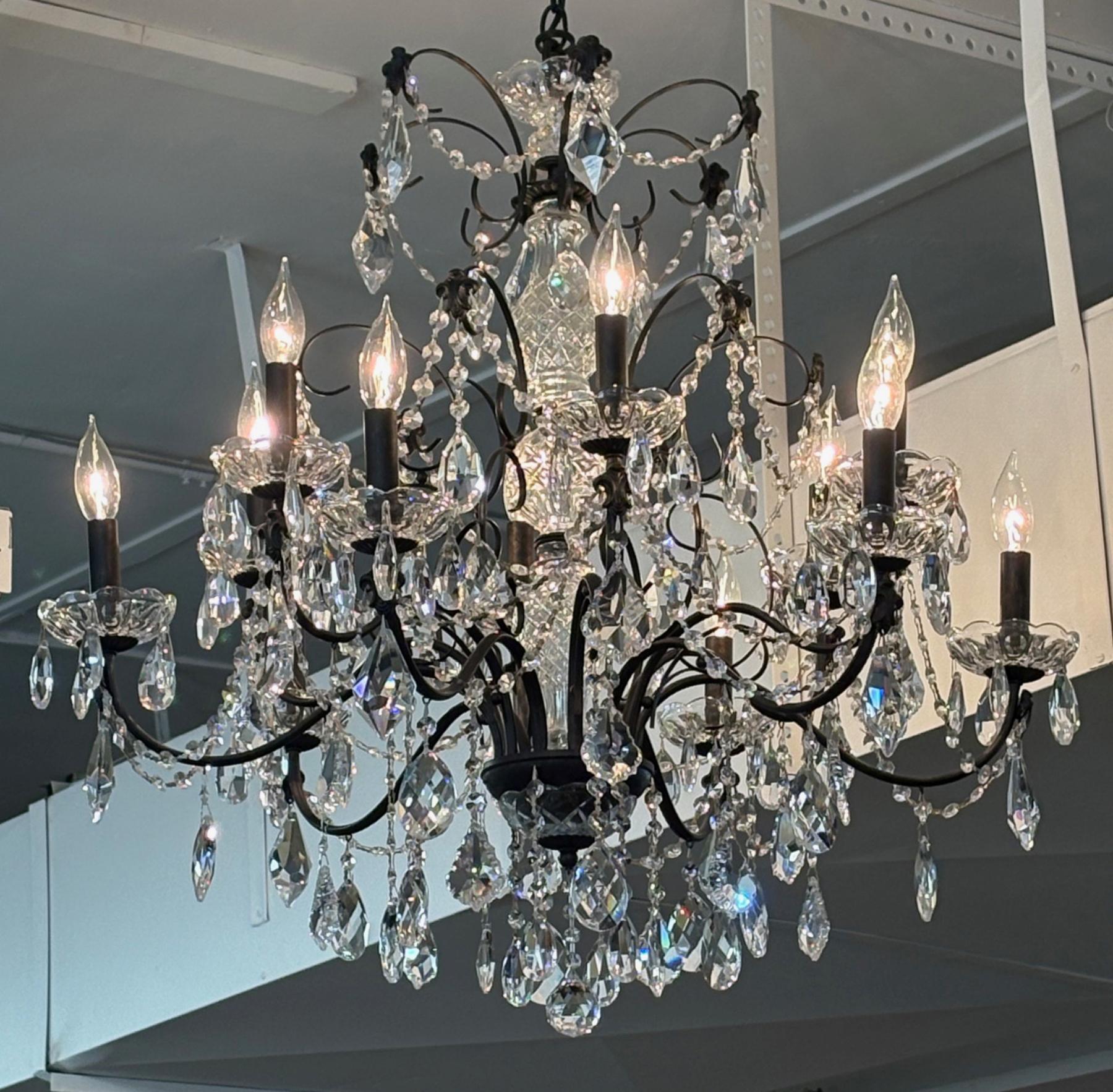Schonbek 17124-76 Century 12 Light Black Frame Crystal Chandelier In Good Condition For Sale In Long Branch, NJ