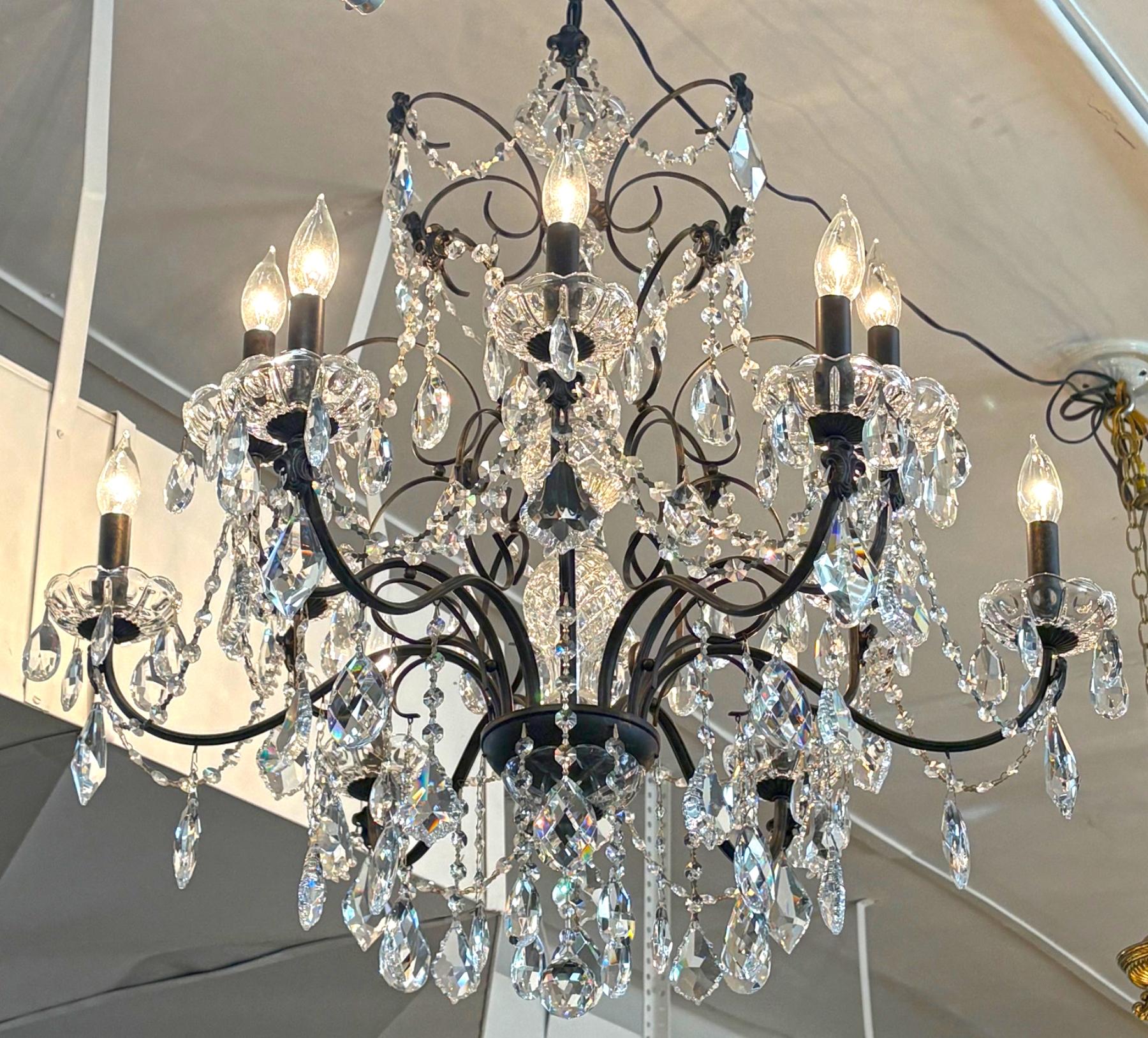 Contemporary Schonbek 17124-76 Century 12 Light Black Frame Crystal Chandelier For Sale