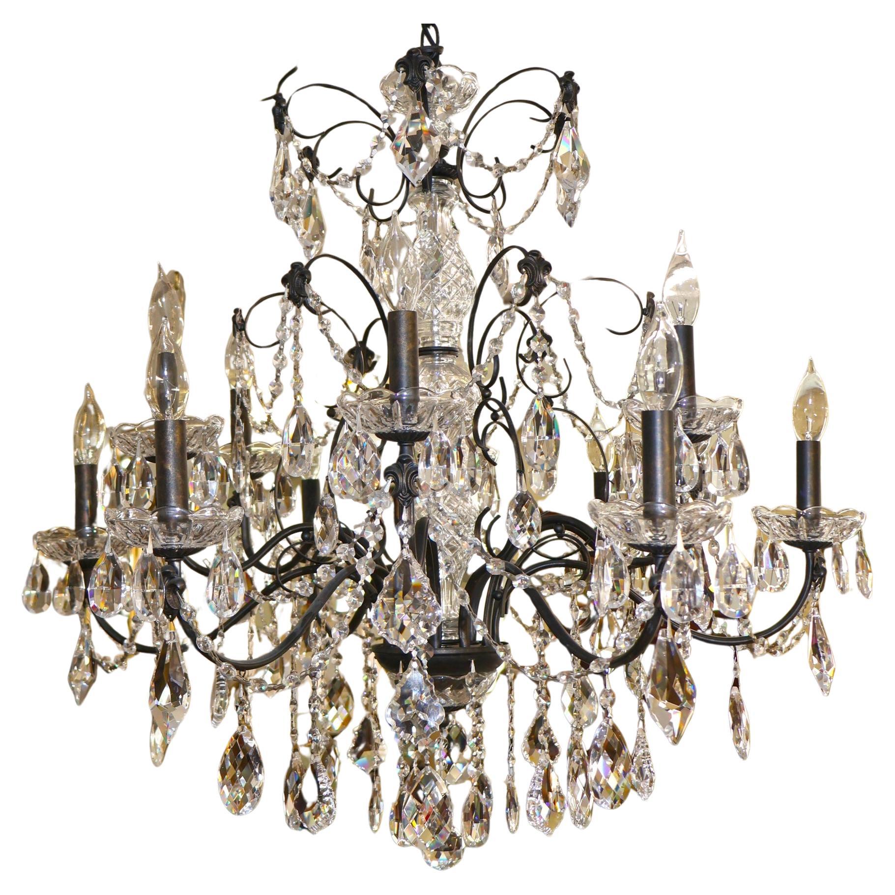 Schonbek 17124-76 Century 12 Light Black Frame Crystal Chandelier For Sale