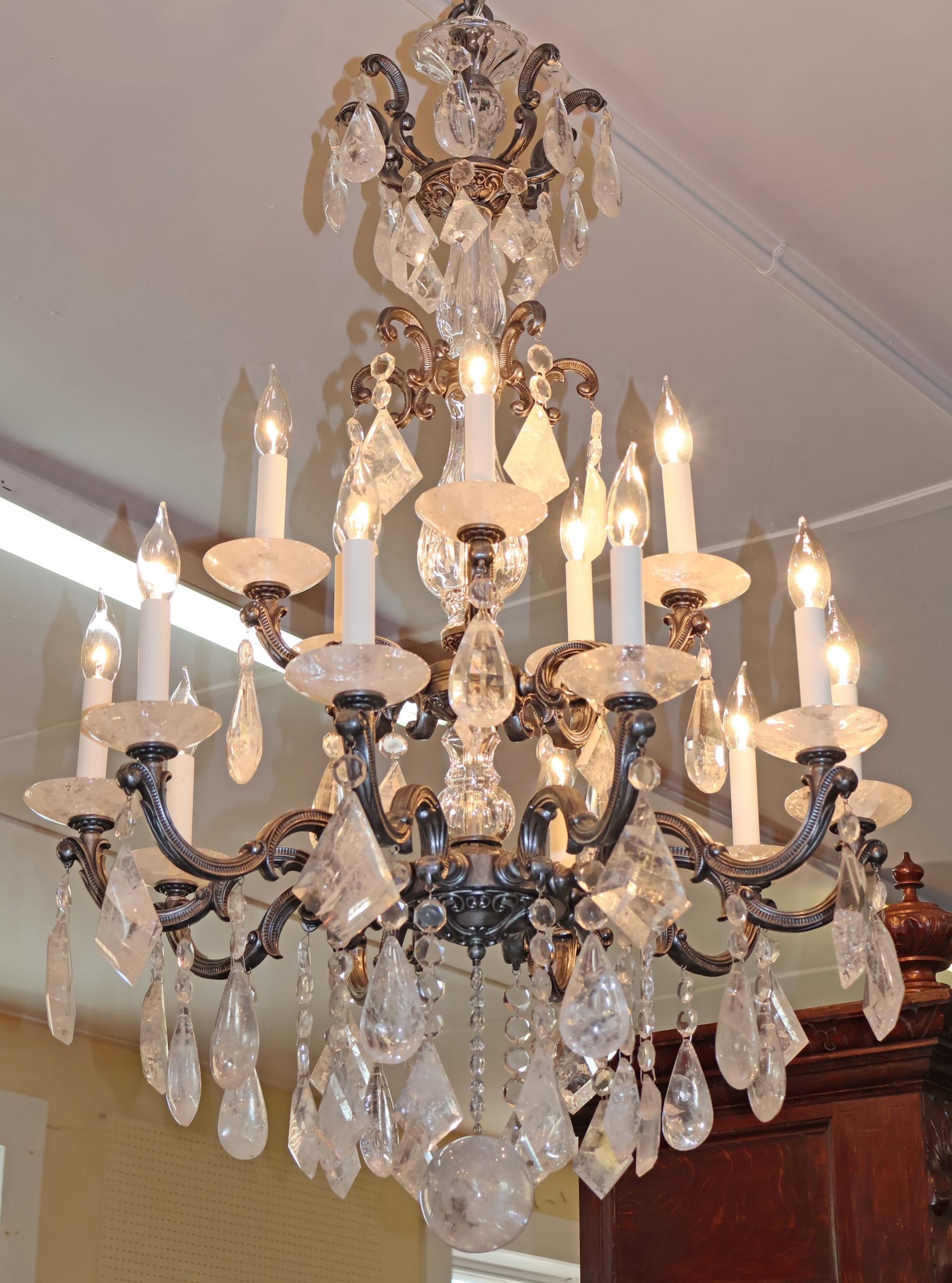 Rococo Schonbek 5410 Silver La Scala 15 Light Rock Crystal Chandelier 40 X 28 X 28 en vente