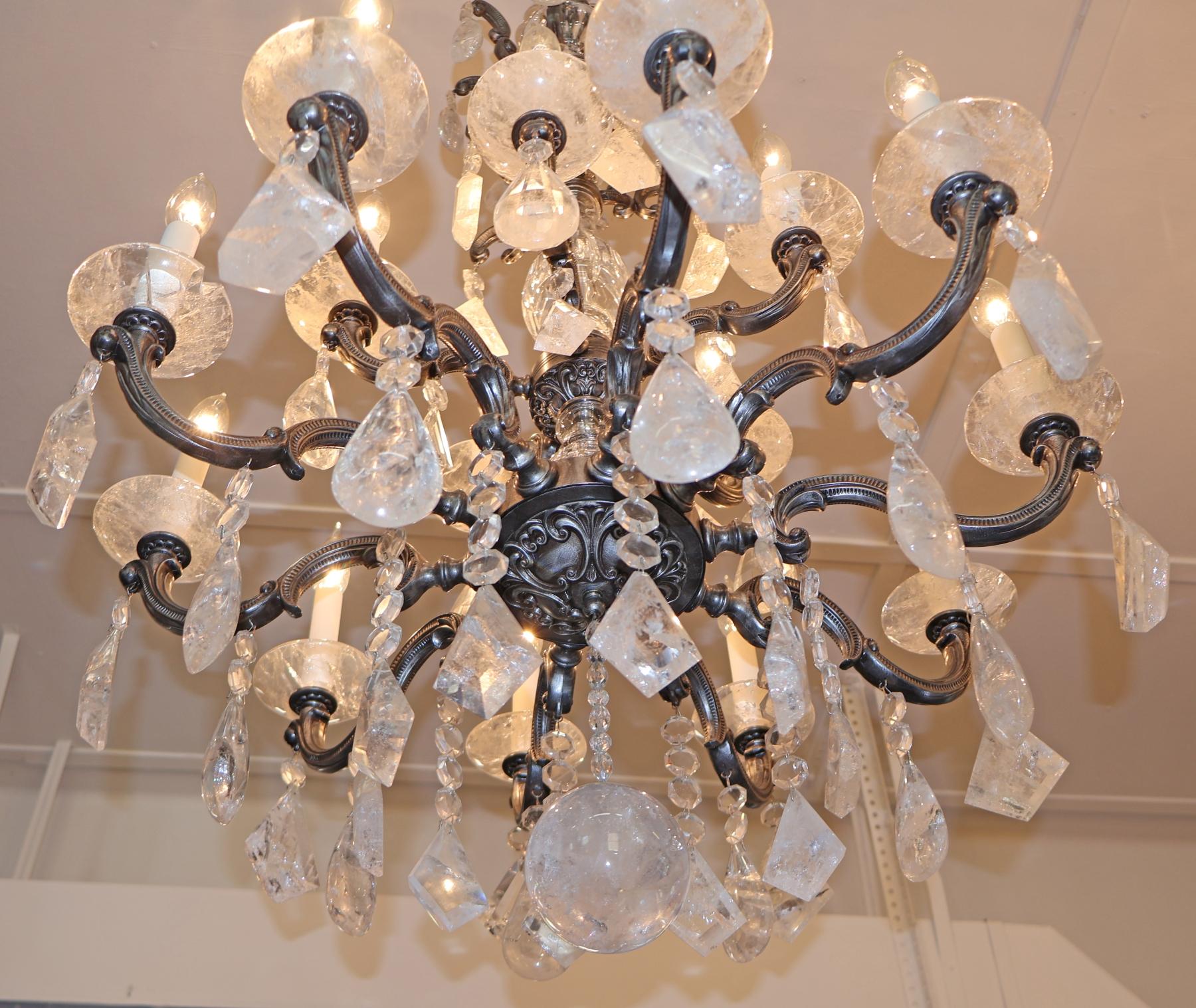 XXIe siècle et contemporain Schonbek 5410 Silver La Scala 15 Light Rock Crystal Chandelier 40 X 28 X 28 en vente