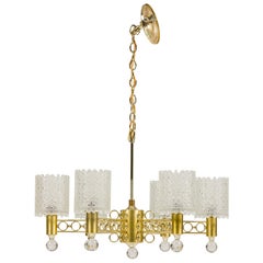 Schonbek 
CO. American Mid-Century Brass and Crystal 6-Arm Chandelier