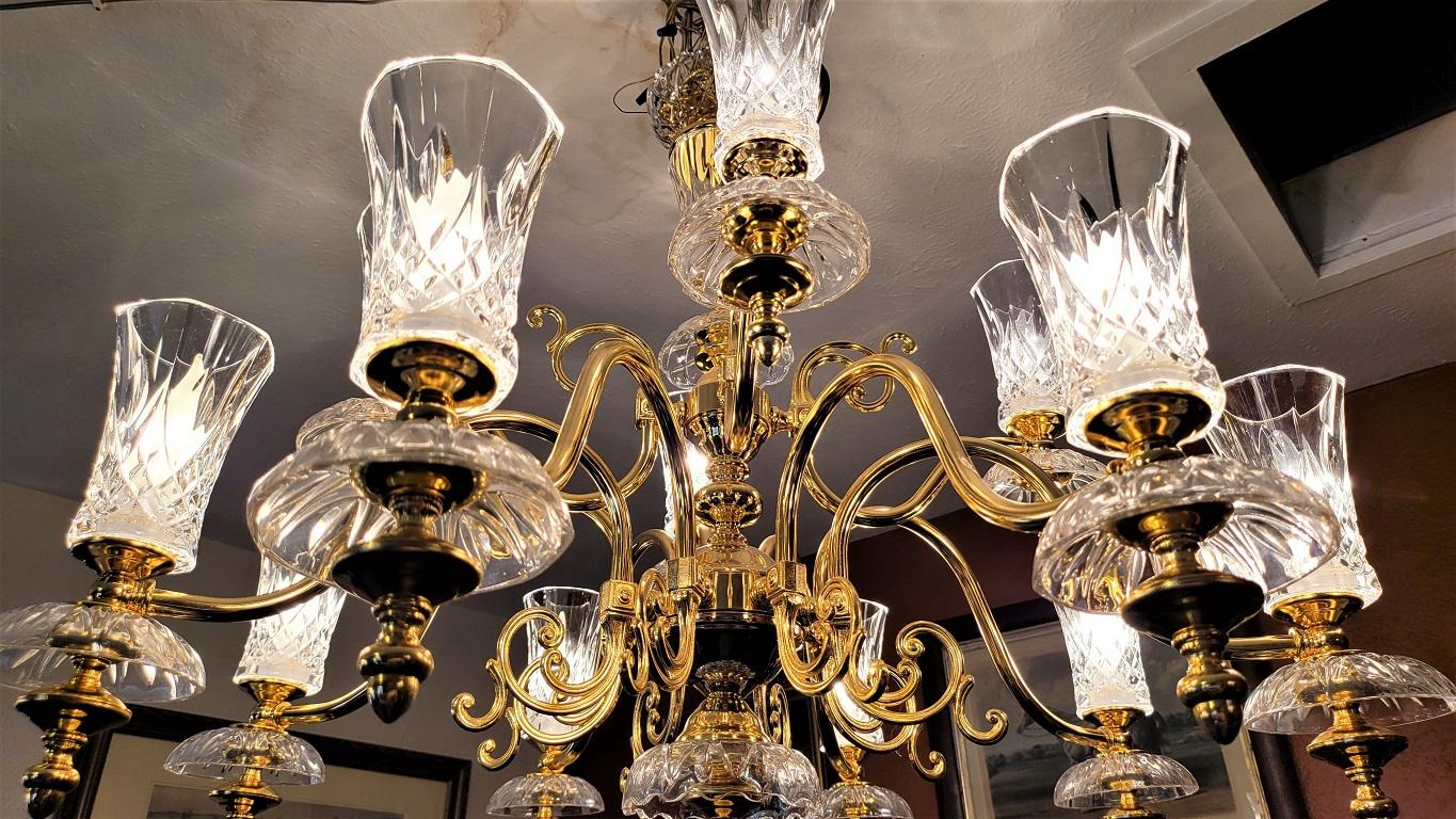 20th Century Schonbek Gold and Crystal 12 Branch Chandelier