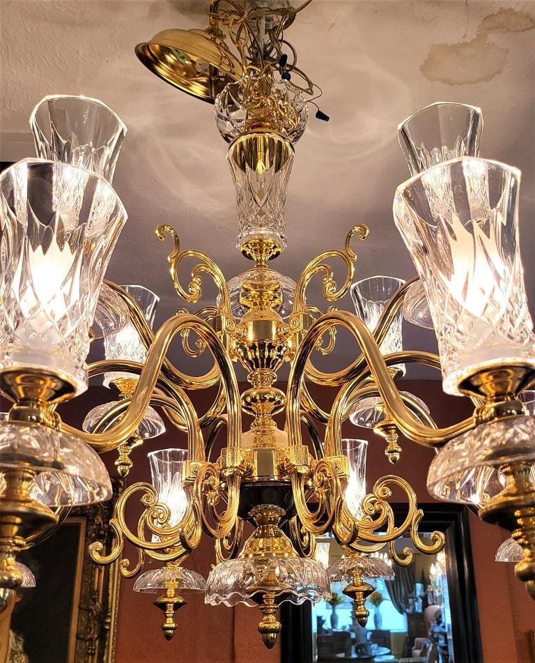 Gold Plate Schonbek Gold and Crystal 12 Branch Chandelier