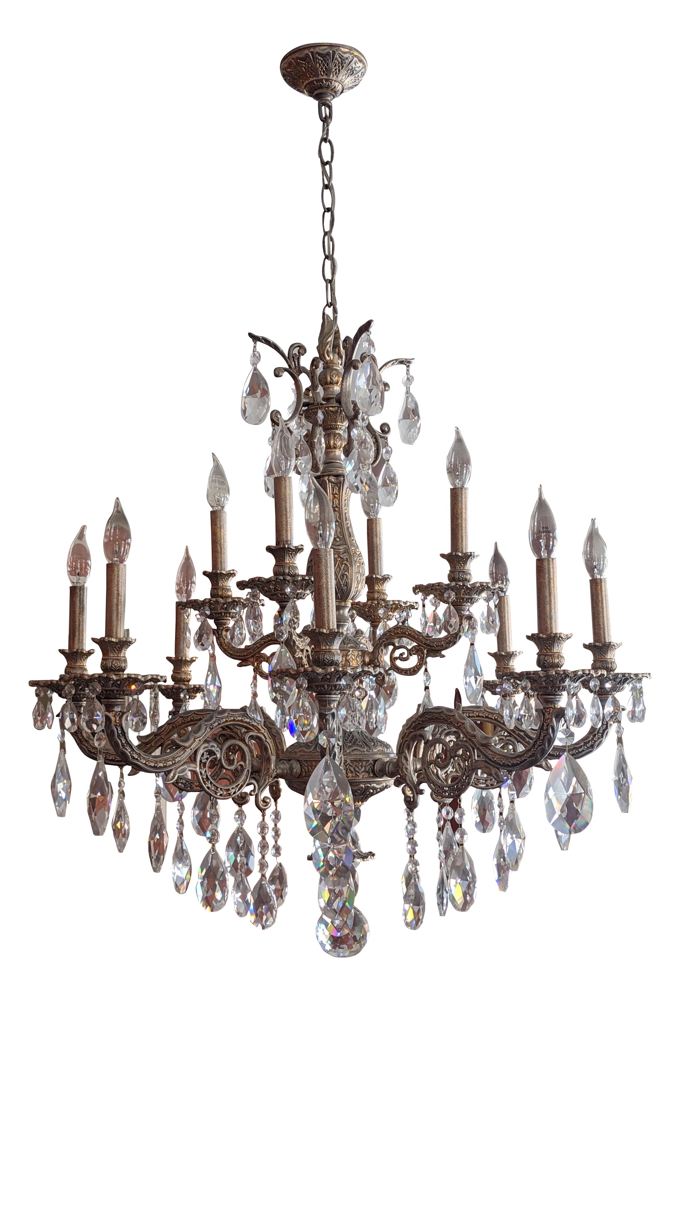 Barocco Schonbek Milano 12 luci lampadario da soffitto in argento antico Heritage 32 in vendita