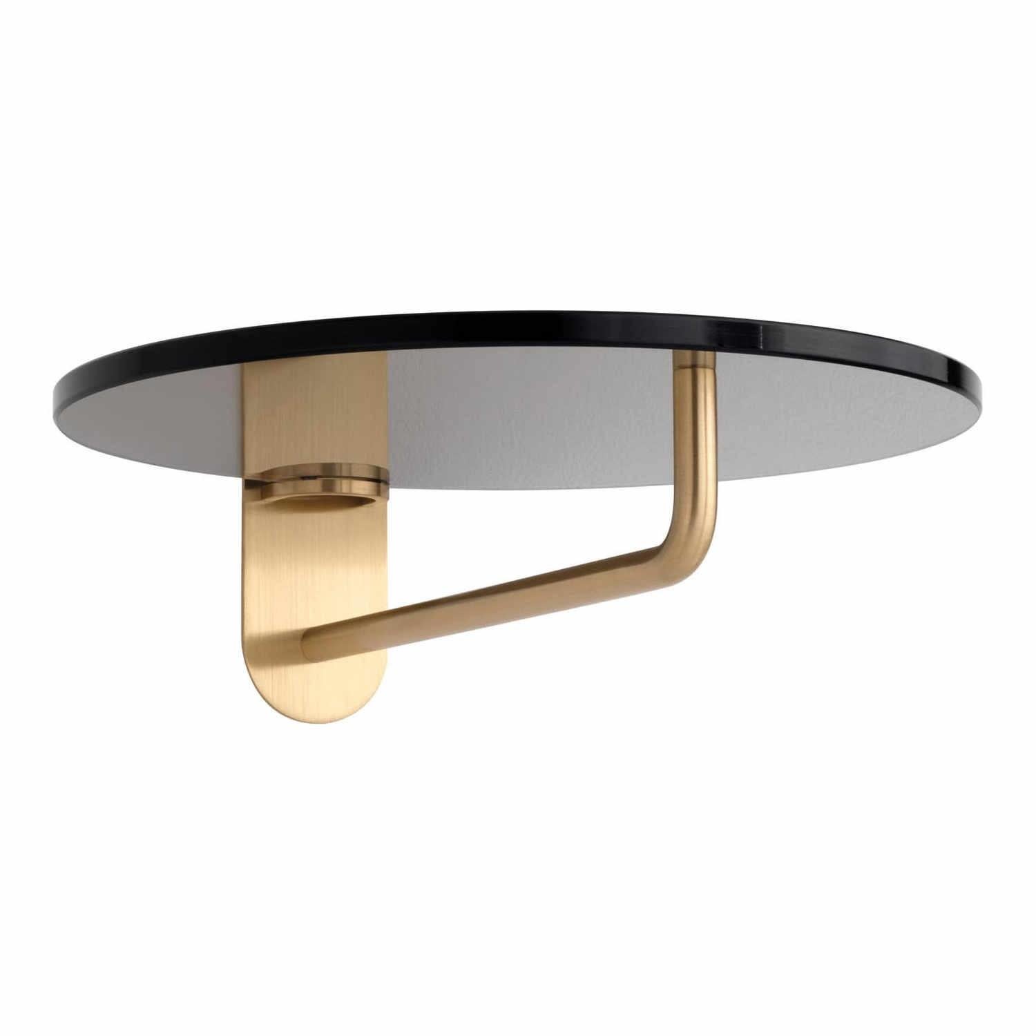 Wall-mounted coat rack with circular glass top
glass 12mm thick, and 1 hanging rail, clear with polished chrome fittings or smoked glass with matt solid brass fittings.

Contemporary yet classic, the FRISBI wall hook combines clear functionality