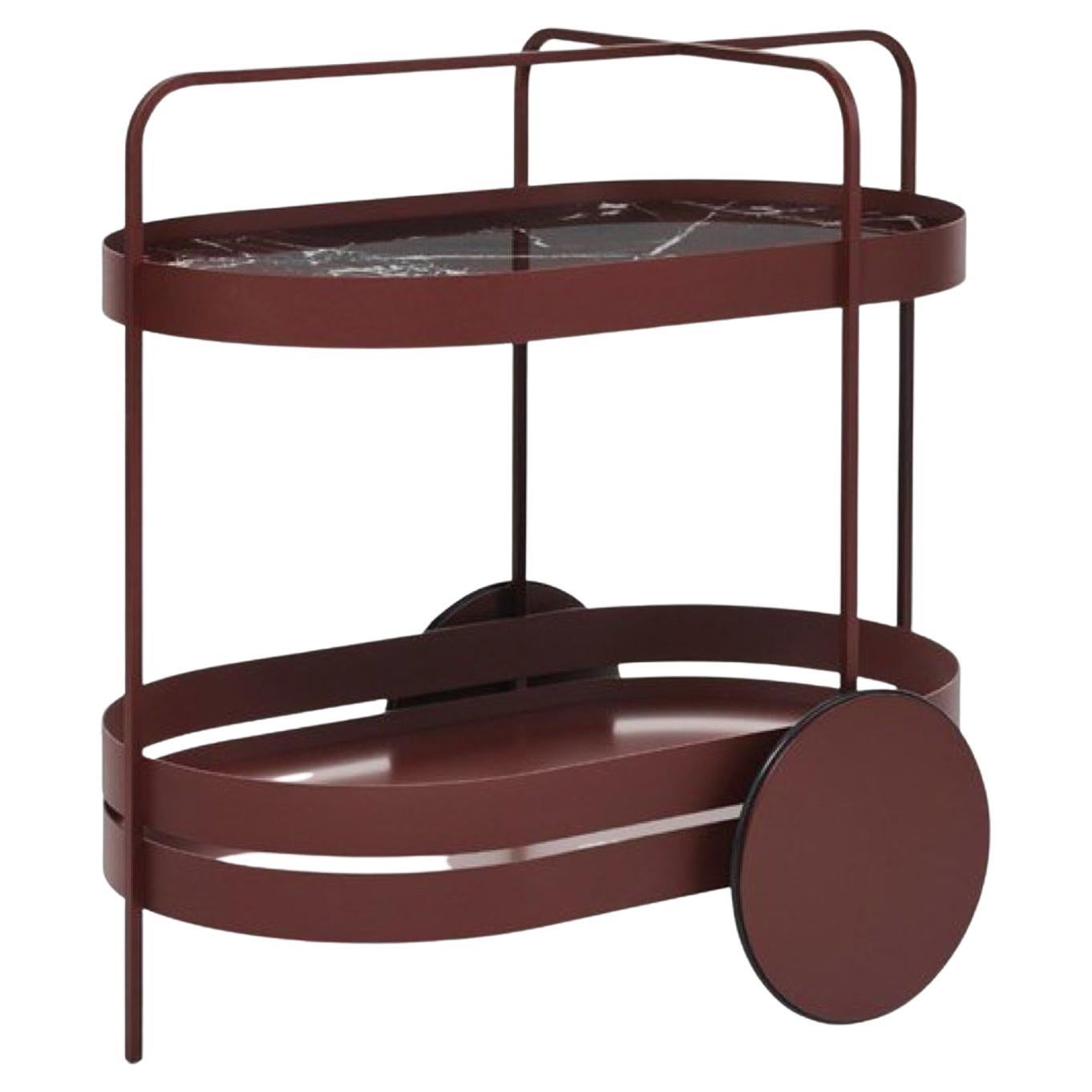  Schonbuch Mahogany Red Grace Marble Trolley Salon Edition by Sebastian Herkner For Sale