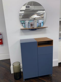 Schonbuch Cabinet Cosmo bleu mat et miroir taillé en noyer