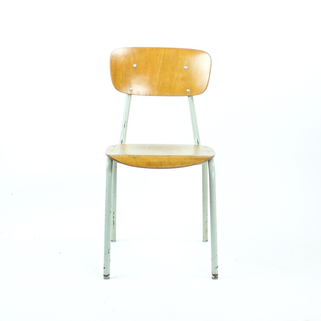 Mid-Century Modern School Chair In Metal And Plywood, Kovona, Czechoslovakia 1960s For Sale
