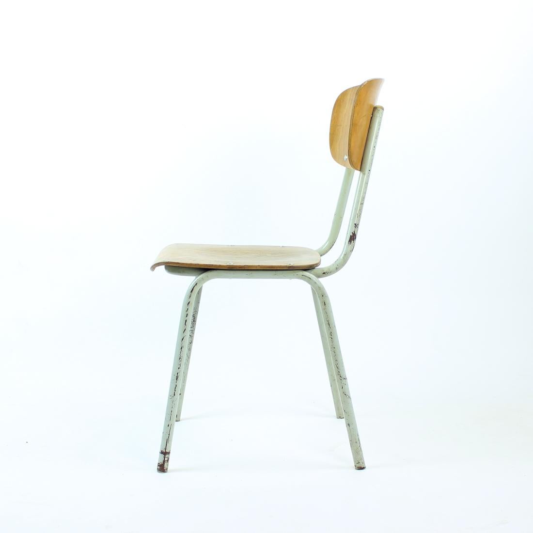 Steel School Chair In Metal And Plywood, Kovona, Czechoslovakia 1960s For Sale