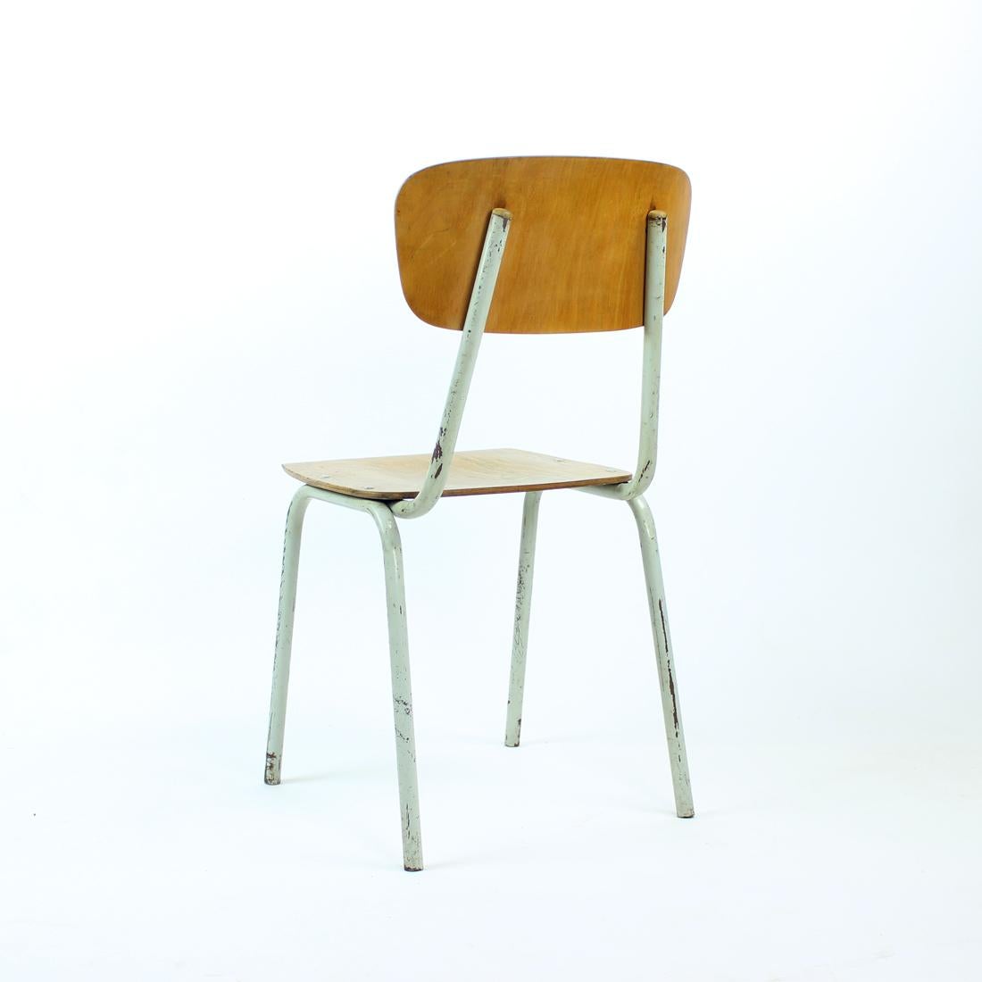 School Chair In Metal And Plywood, Kovona, Czechoslovakia 1960s For Sale 1