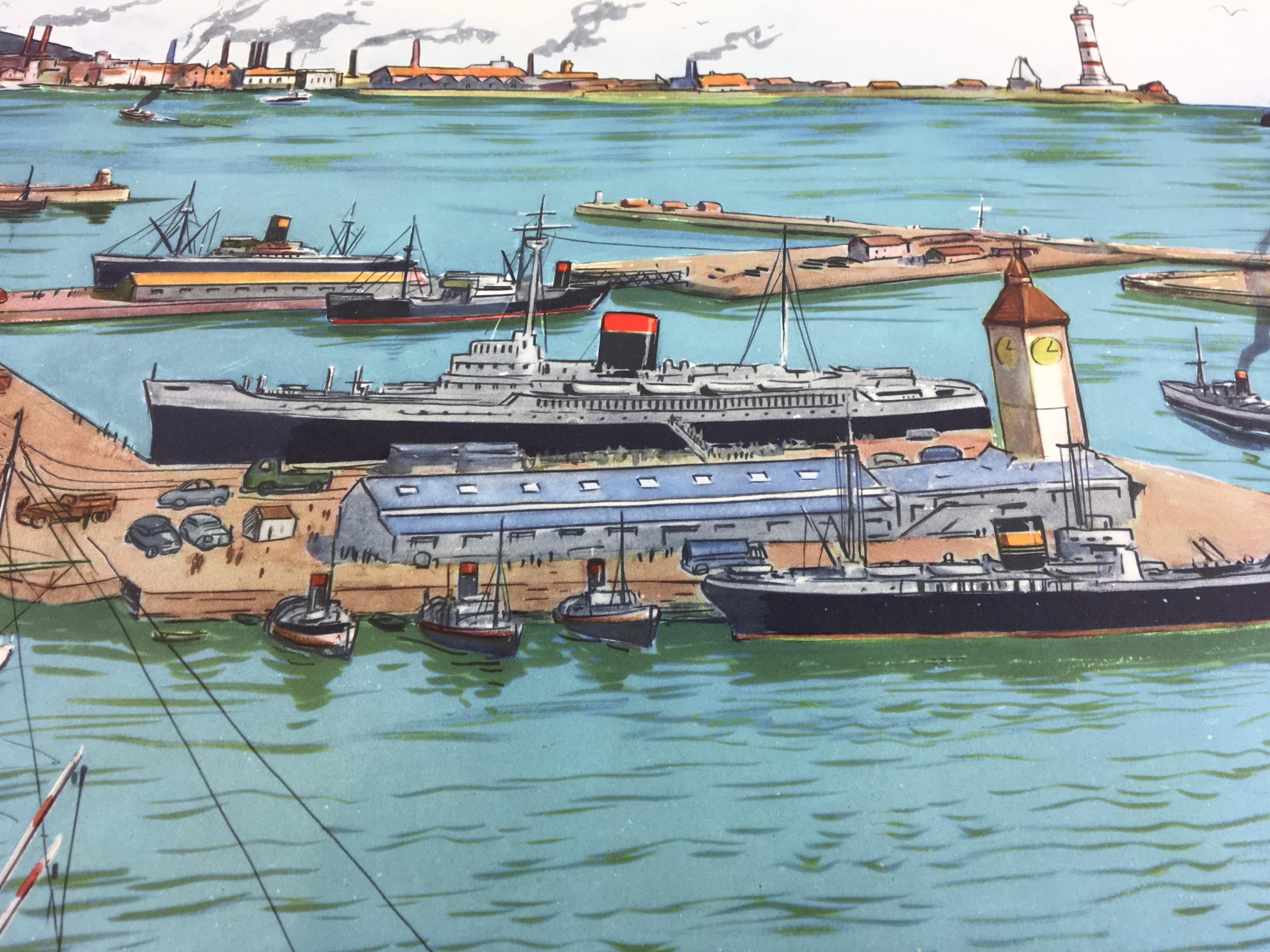 20th Century School Chart At the Port by Rossignol  For Sale