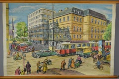 School Chart by Rudolf Dirr, Intersection, Paper on Linen, 1950s, Europe