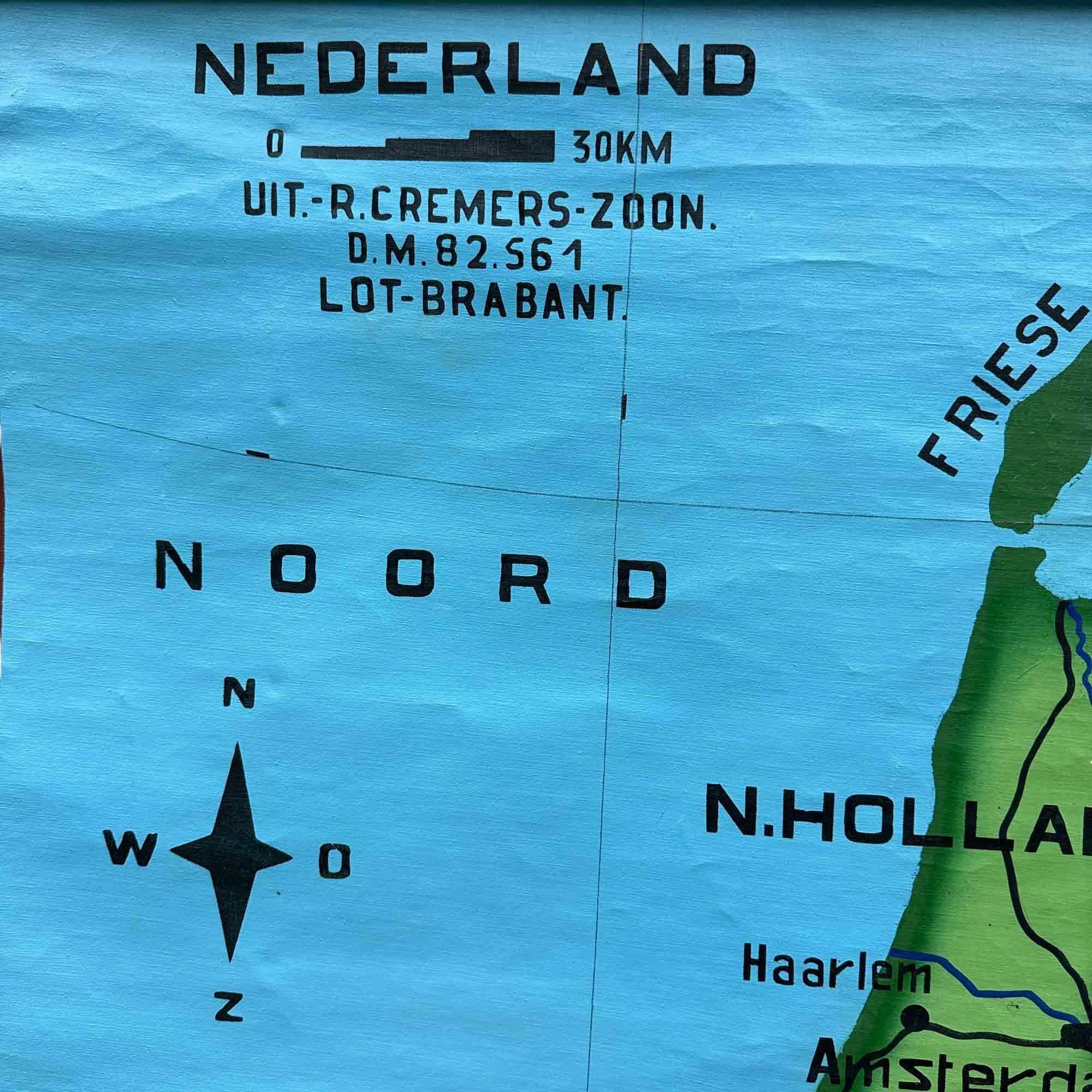 School Chart oder Pull-Down-Karte der Geographie der Niederlande, 1950er Jahre (Belgisch) im Angebot