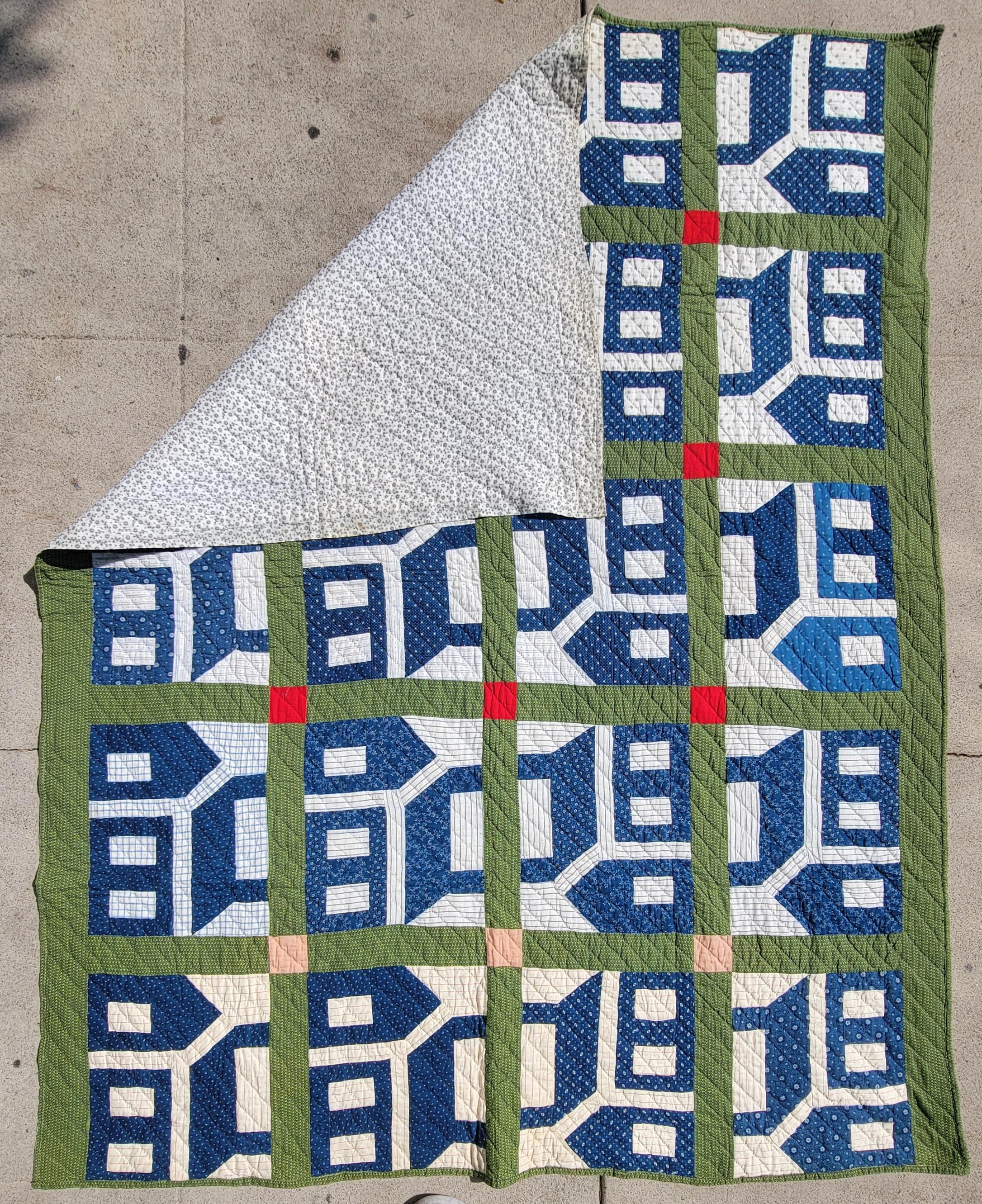19thc unusual School house quilt. 1880-1890
fantastic school house quilt in fine condition and great quilting. All the schools face in one direction and a few of the schools on the quilt have a n amazing blue color.