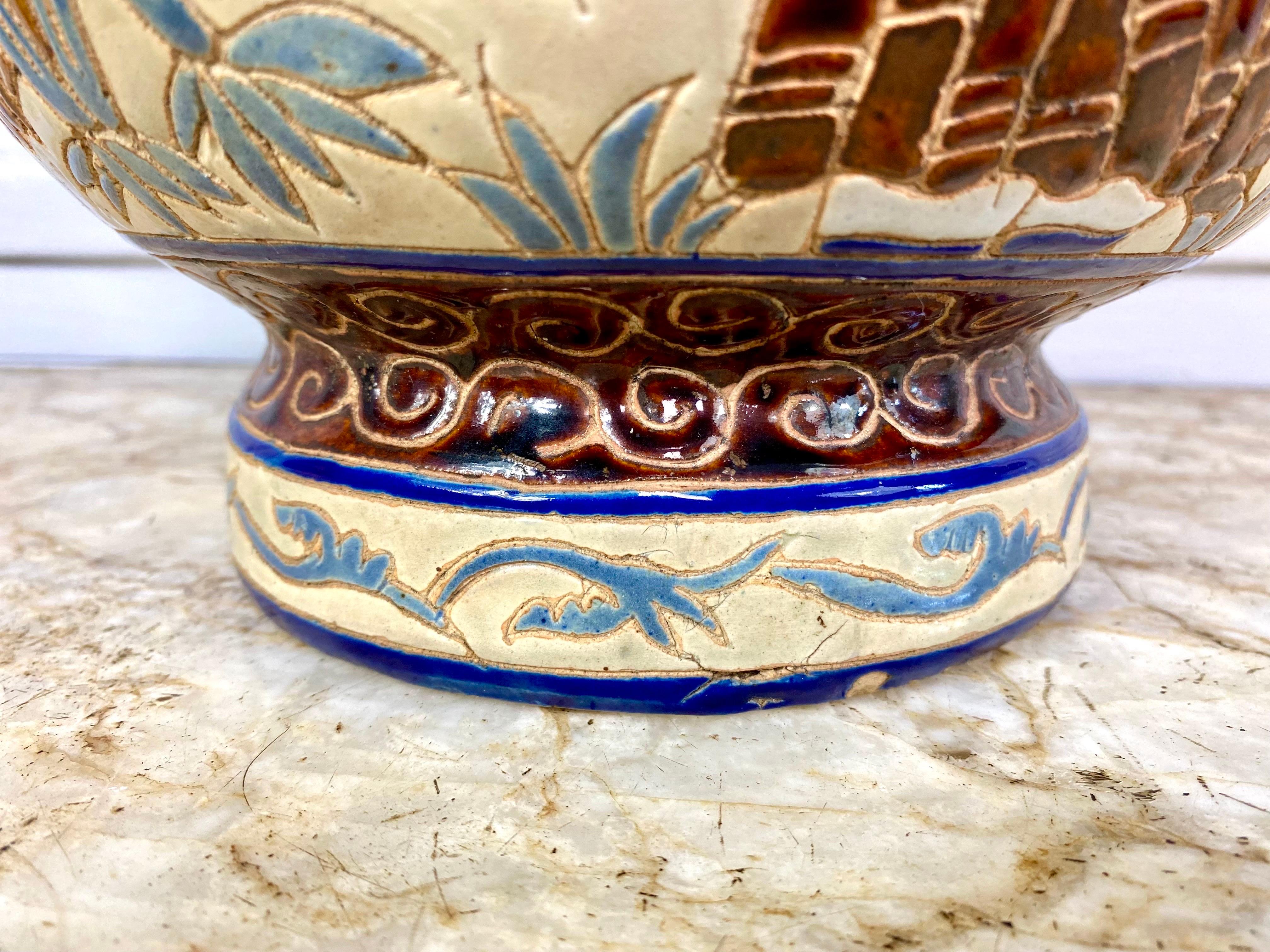 20th Century School of Bien-Hoa Glazed Ceramic Vase Decors De Sages, Circa 1930 For Sale