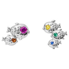 School of fish earrings studs silver, gold