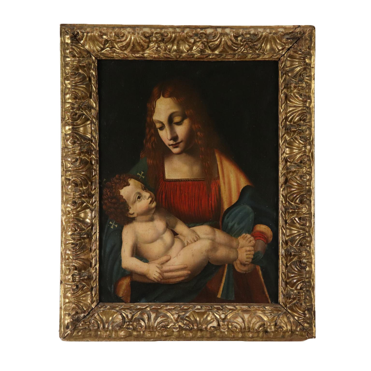 Unknown Portrait Painting - Madonna with Child Follower of Marco D'Oggiono Painting 17th Century