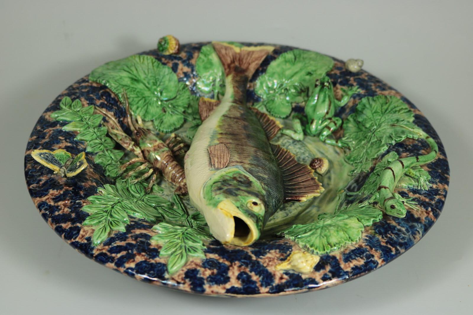 French School of Paris Majolica Palissy Fish, Reptile and Butterfly Plate