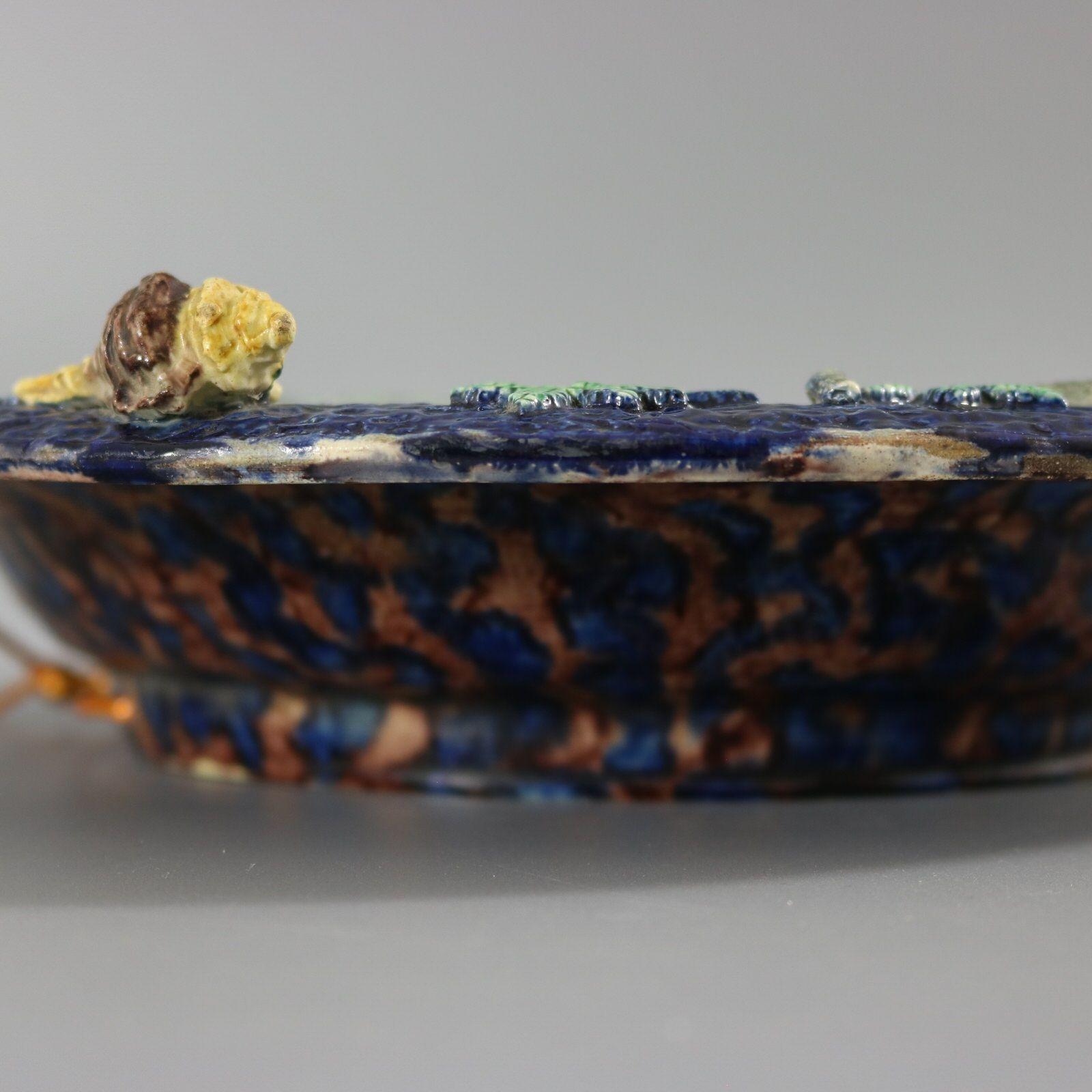 Escuela de París Mayólica Palissy Plato Pez, Reptil y Hojas en venta 7