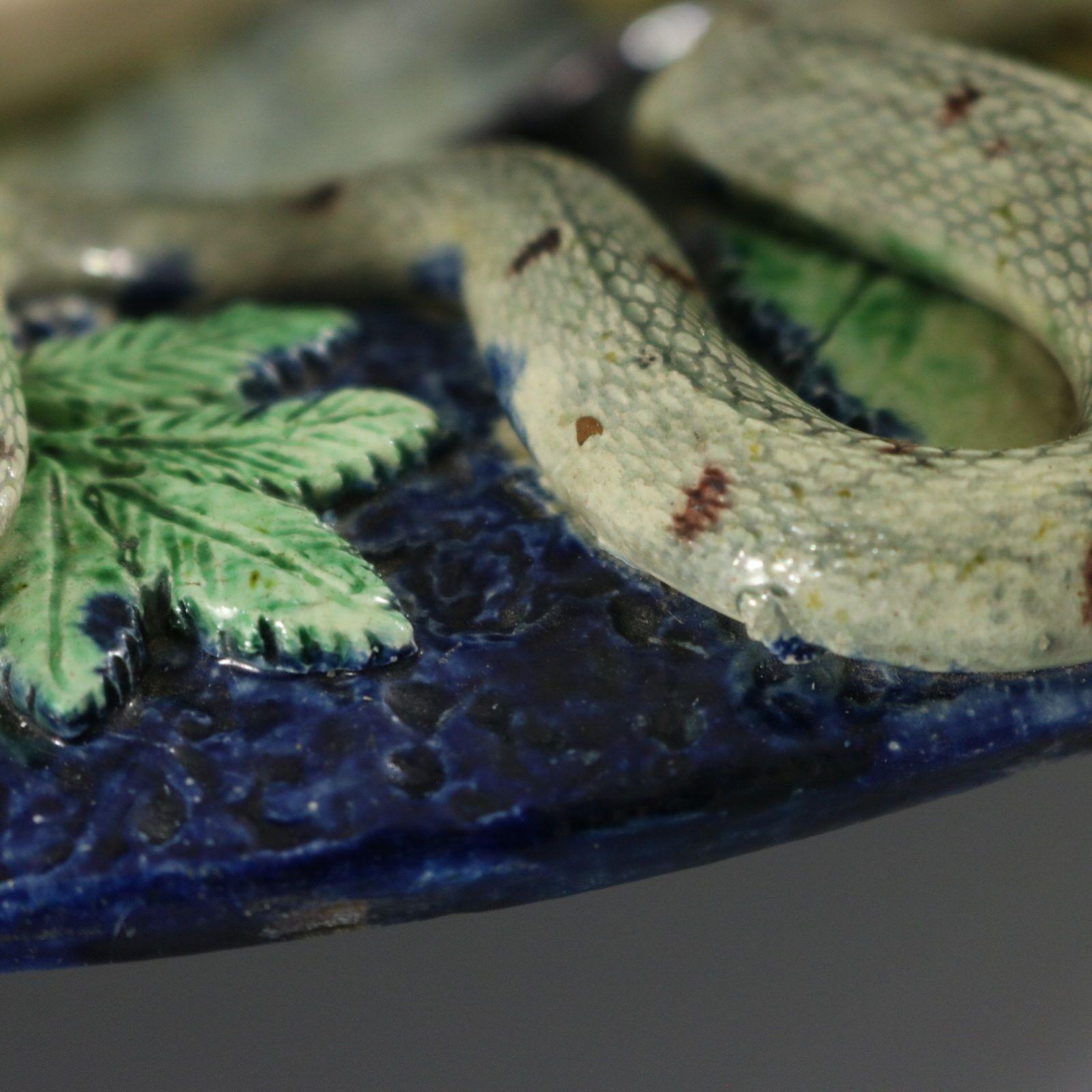 Escuela de París Mayólica Palissy Plato Pez, Reptil y Hojas en venta 10