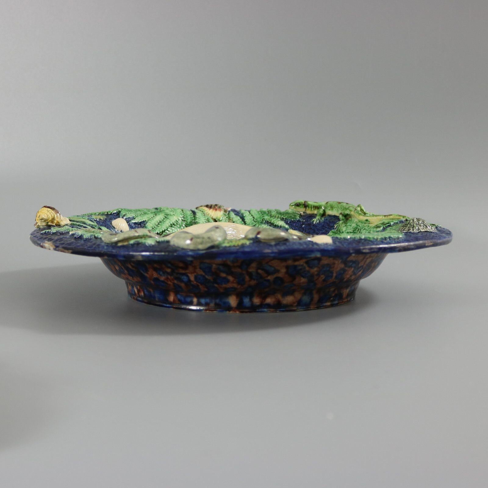 Escuela de París Mayólica Palissy Plato Pez, Reptil y Hojas en venta 3