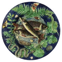 School of Paris Majolica Palissy Fish, Reptile & Leaves Plate