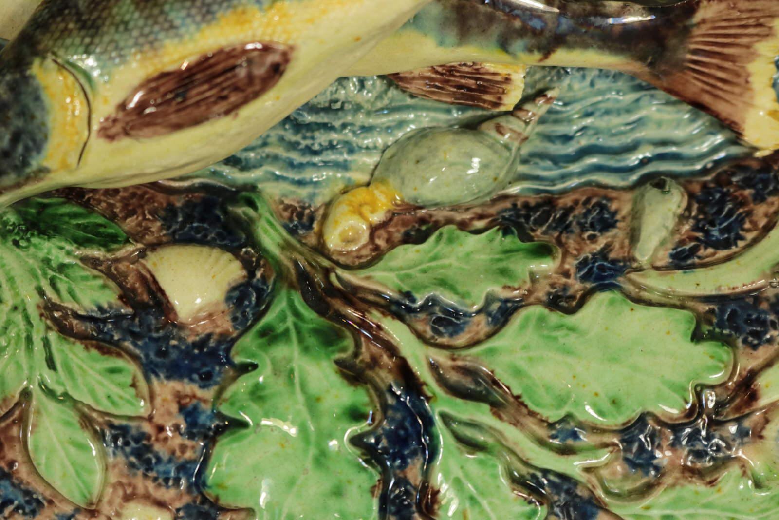 Glazed School of Paris Majolica Palissy Fish and Reptile Platter For Sale
