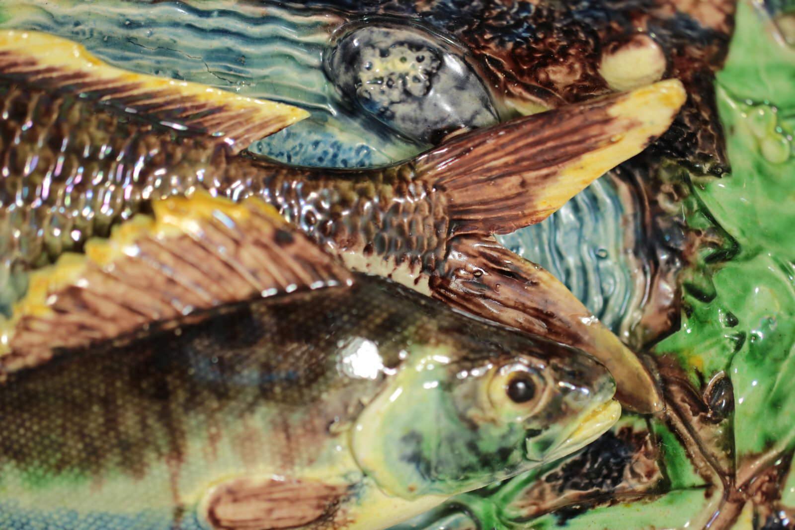 Glazed School of Paris Palissy Majolica Palissy Fish Platter For Sale