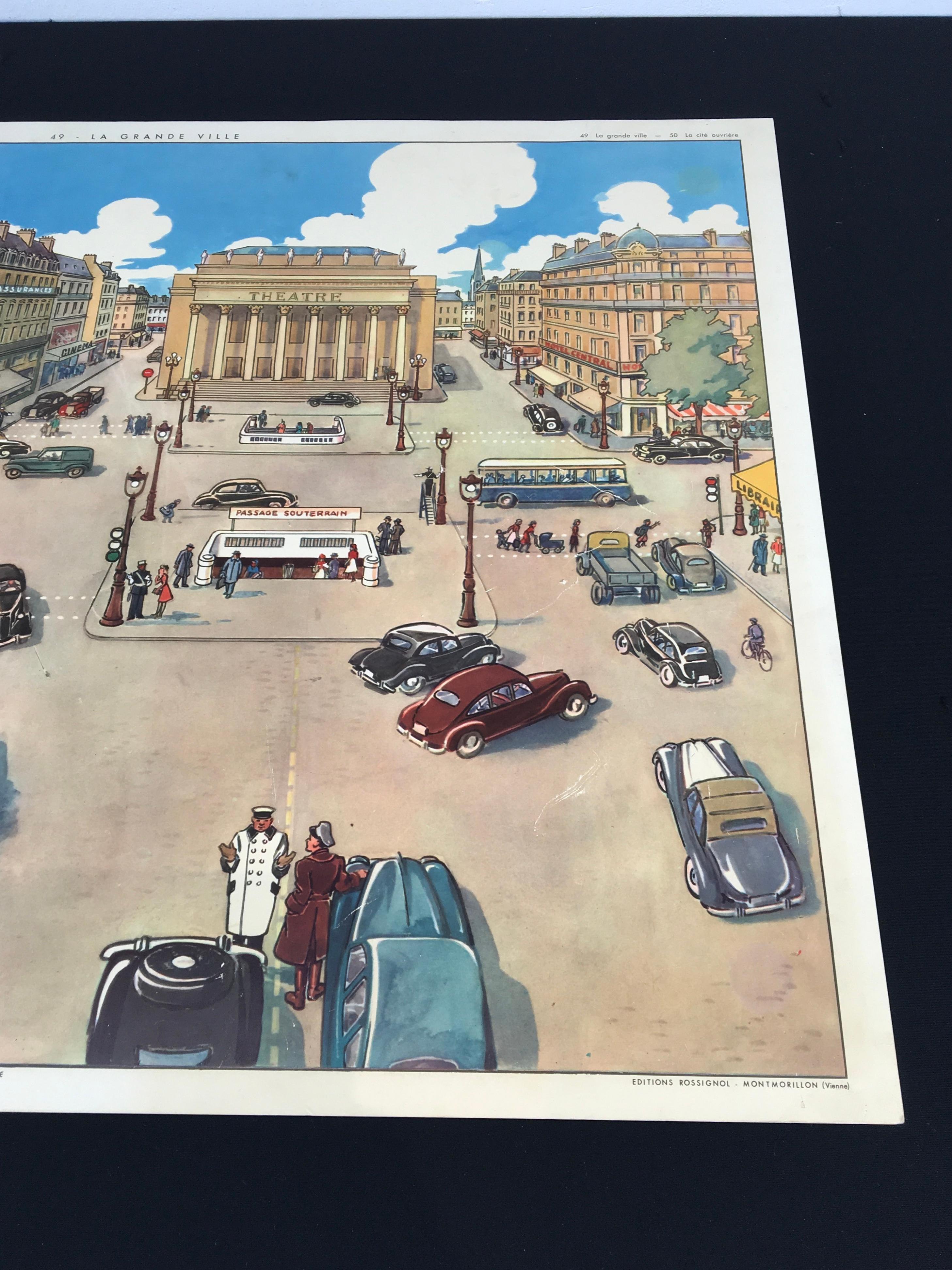 Schulplakat „Die große französische Stadt“ von Rossignol im Zustand „Gut“ im Angebot in Antwerp, BE
