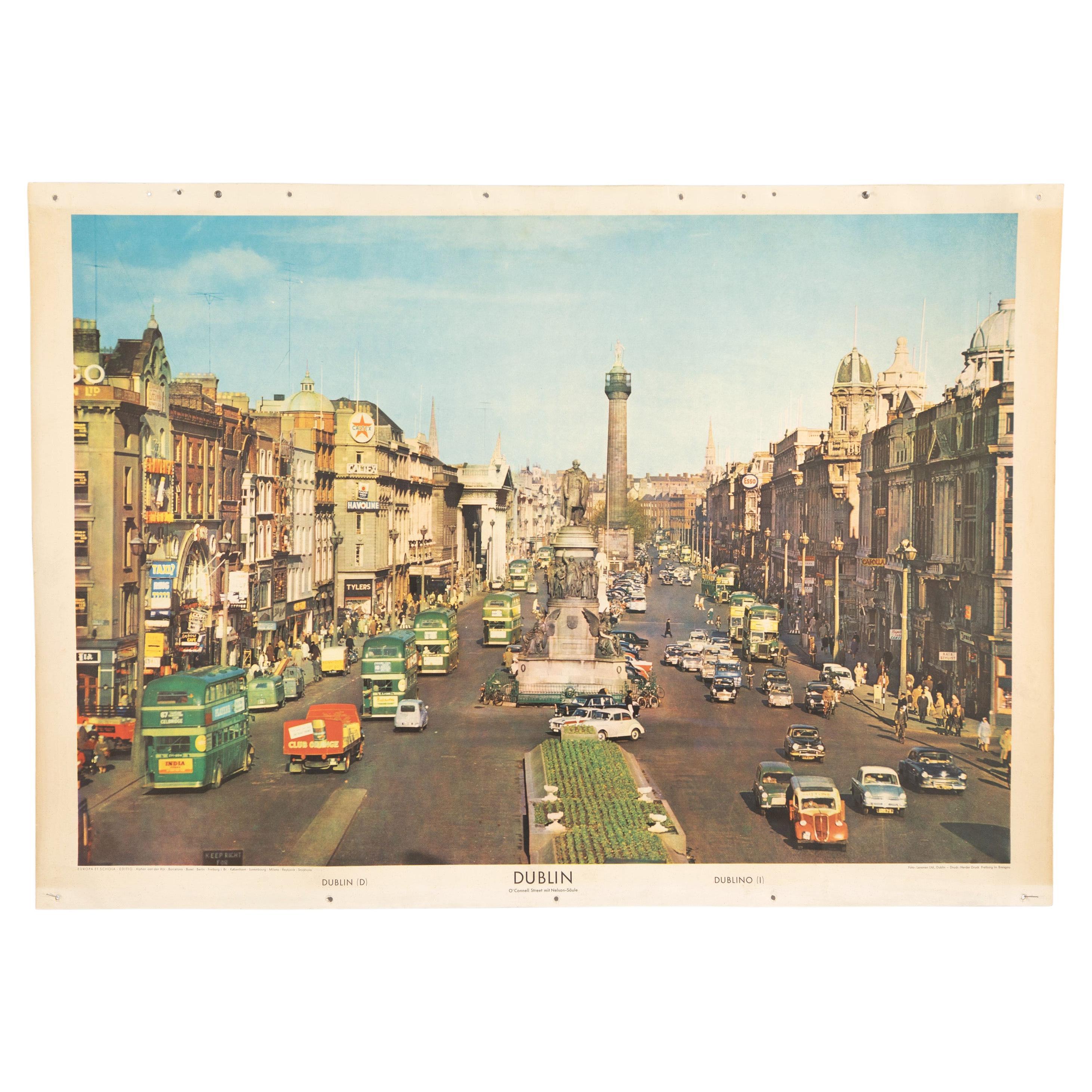 School Wall Chart, City Dublin, O´Connell Street with Nelson, Column For Sale