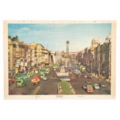 Vintage School Wall Chart, City Dublin, O´Connell Street with Nelson, Column