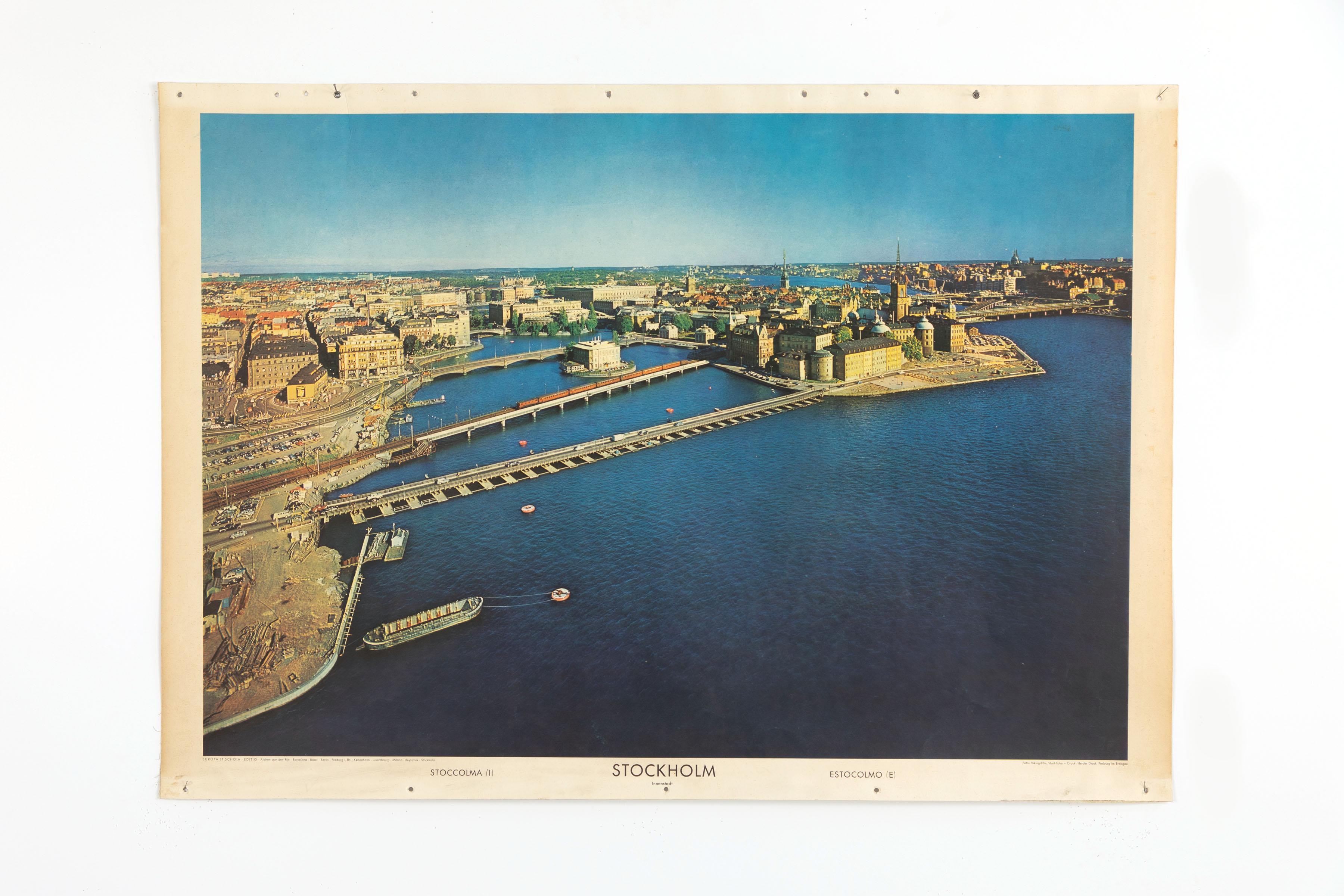 Mid-Century Modern School Wall Chart, City Stockholm For Sale