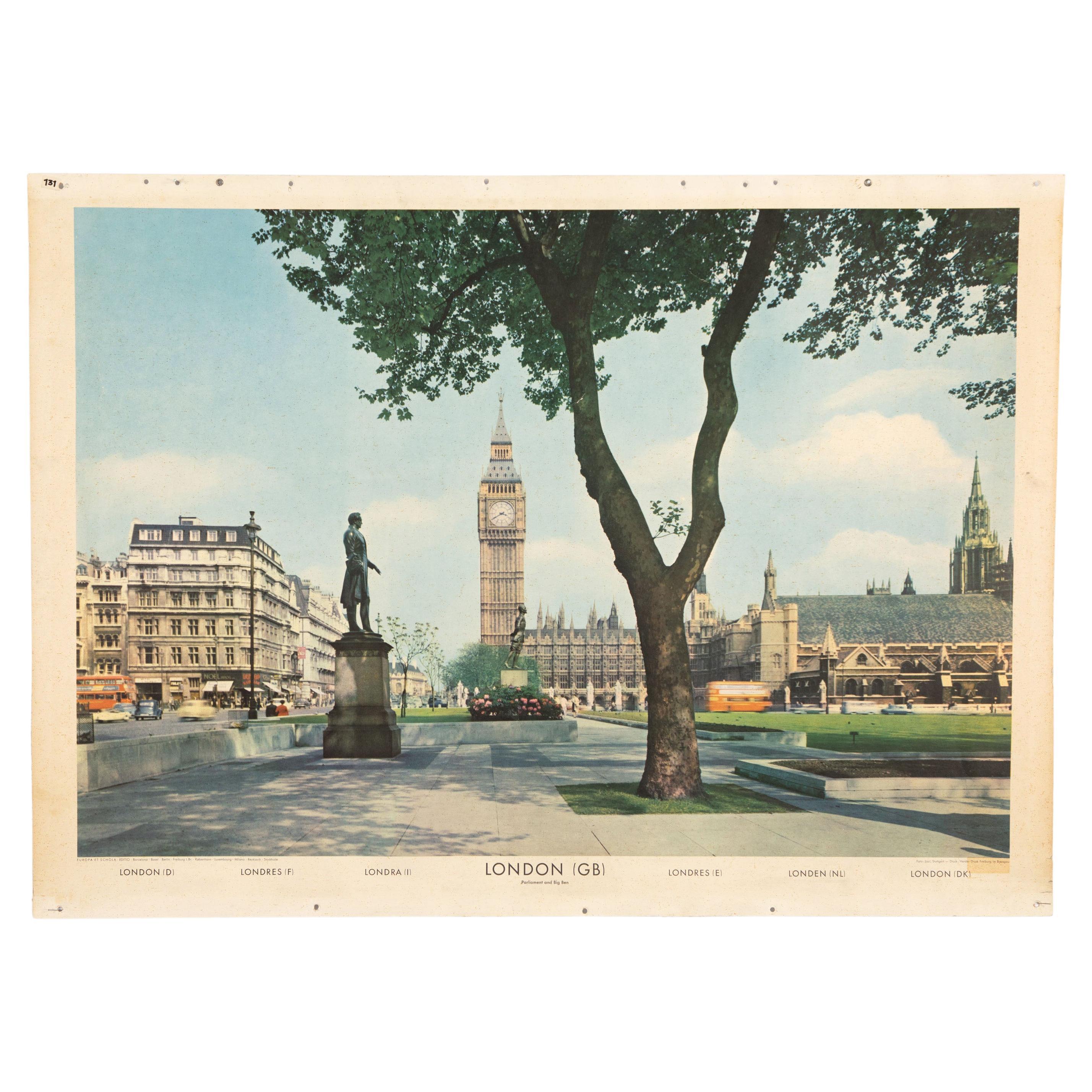 School Wall Chart, Parlament and Big Ben London For Sale