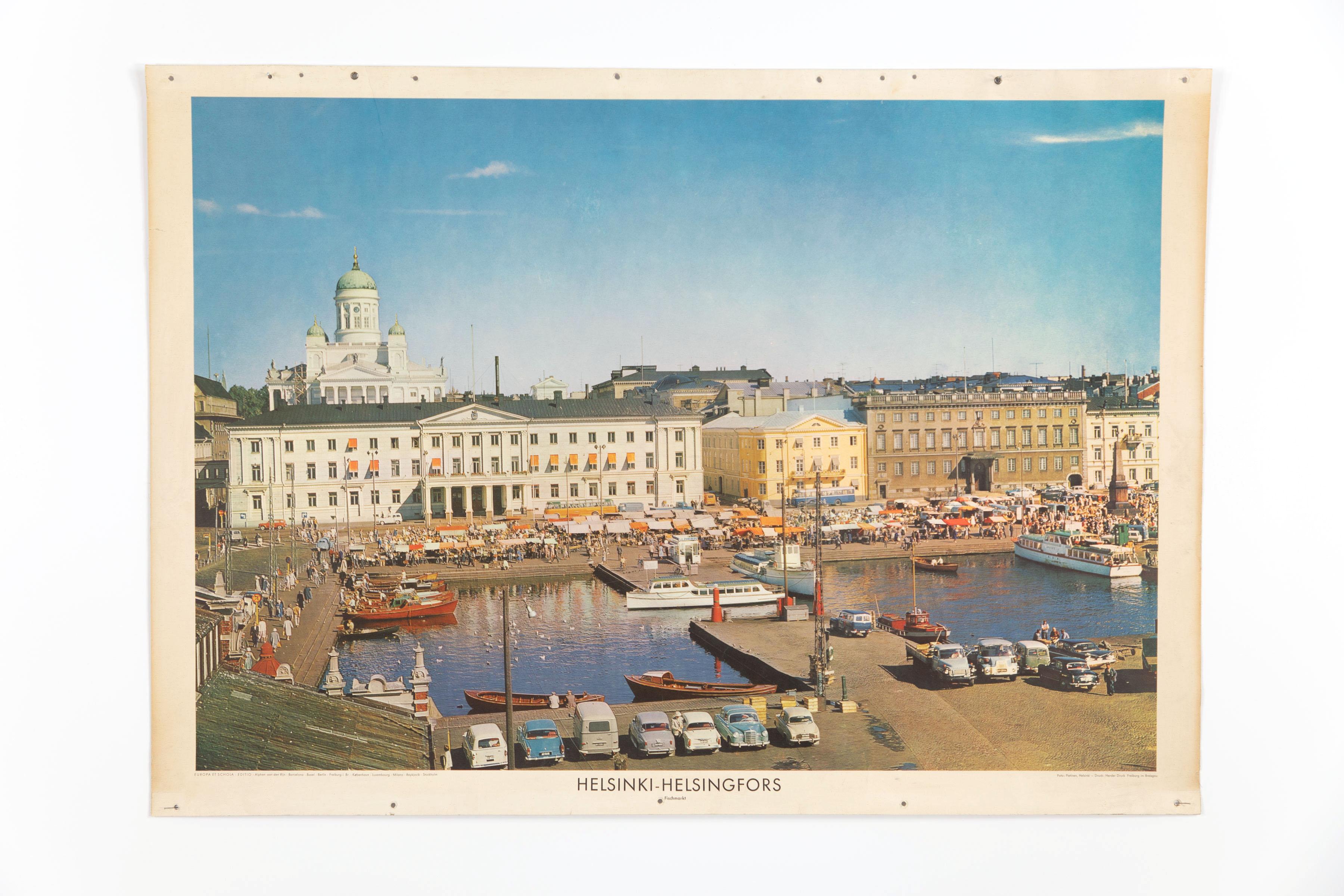 Mid-Century Modern School Wall Charts, Fish Market of Helsinki For Sale
