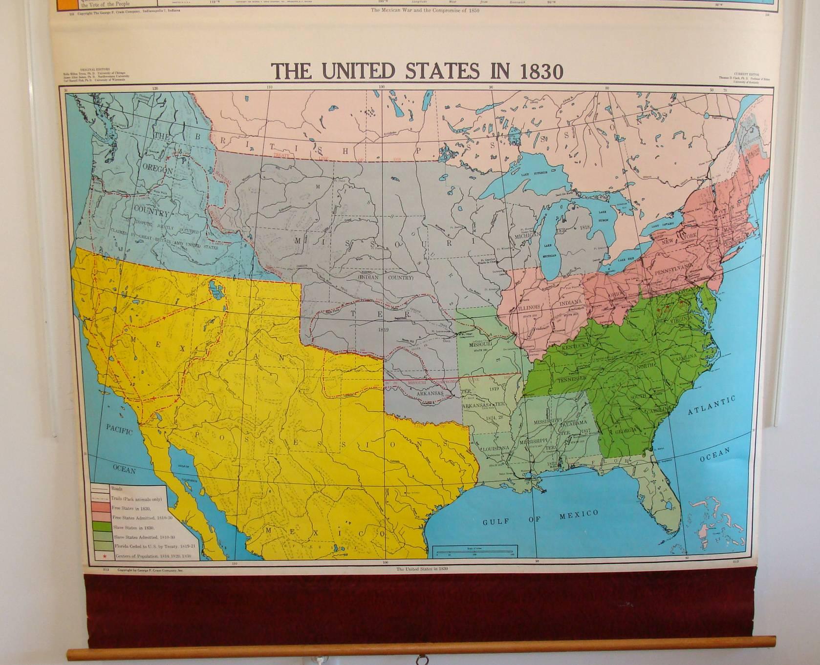 Schoolhouse School Wall Map American History For Sale