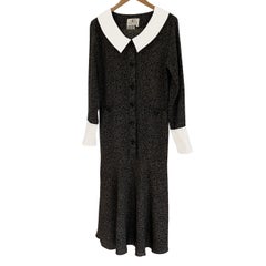 Schulmädchen ALMA Midikleid aus Seide mit schwarz-grauem Druck