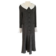 Vintage FLORA KUNG Black Gray Print Long Midi Silk  Dress NWT