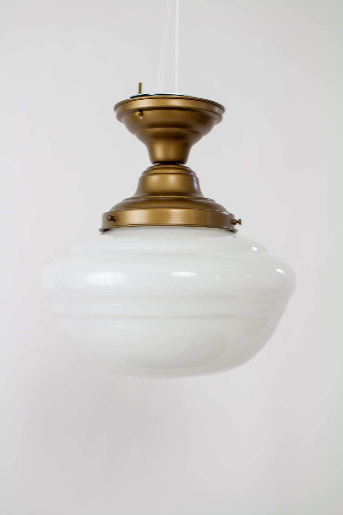 Schoolhouse Milk Glass Flush Mount In Excellent Condition For Sale In Canton, MA