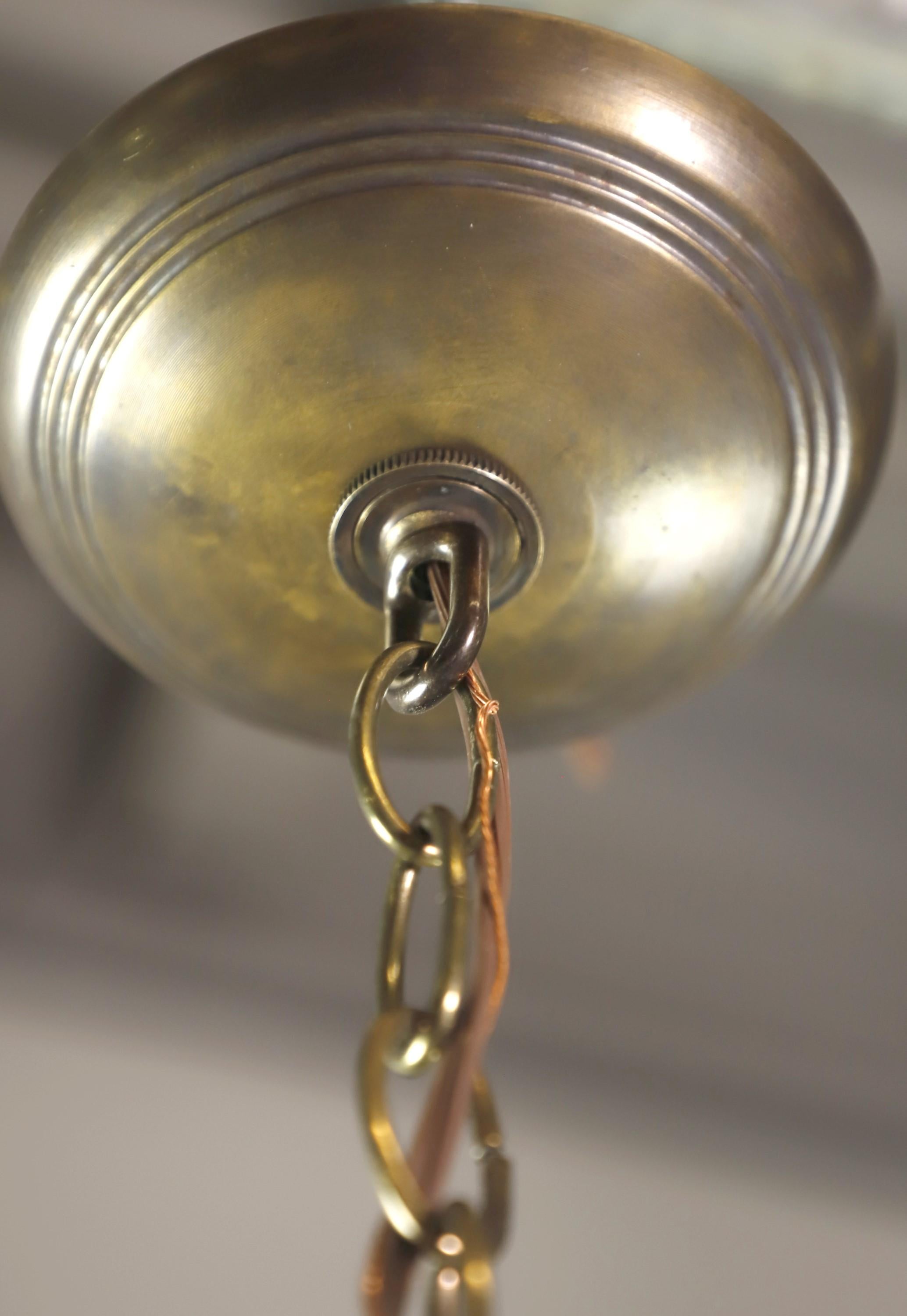 Schoolhouse Milk Glass Globe Brass Chain Pendant Light For Sale 2