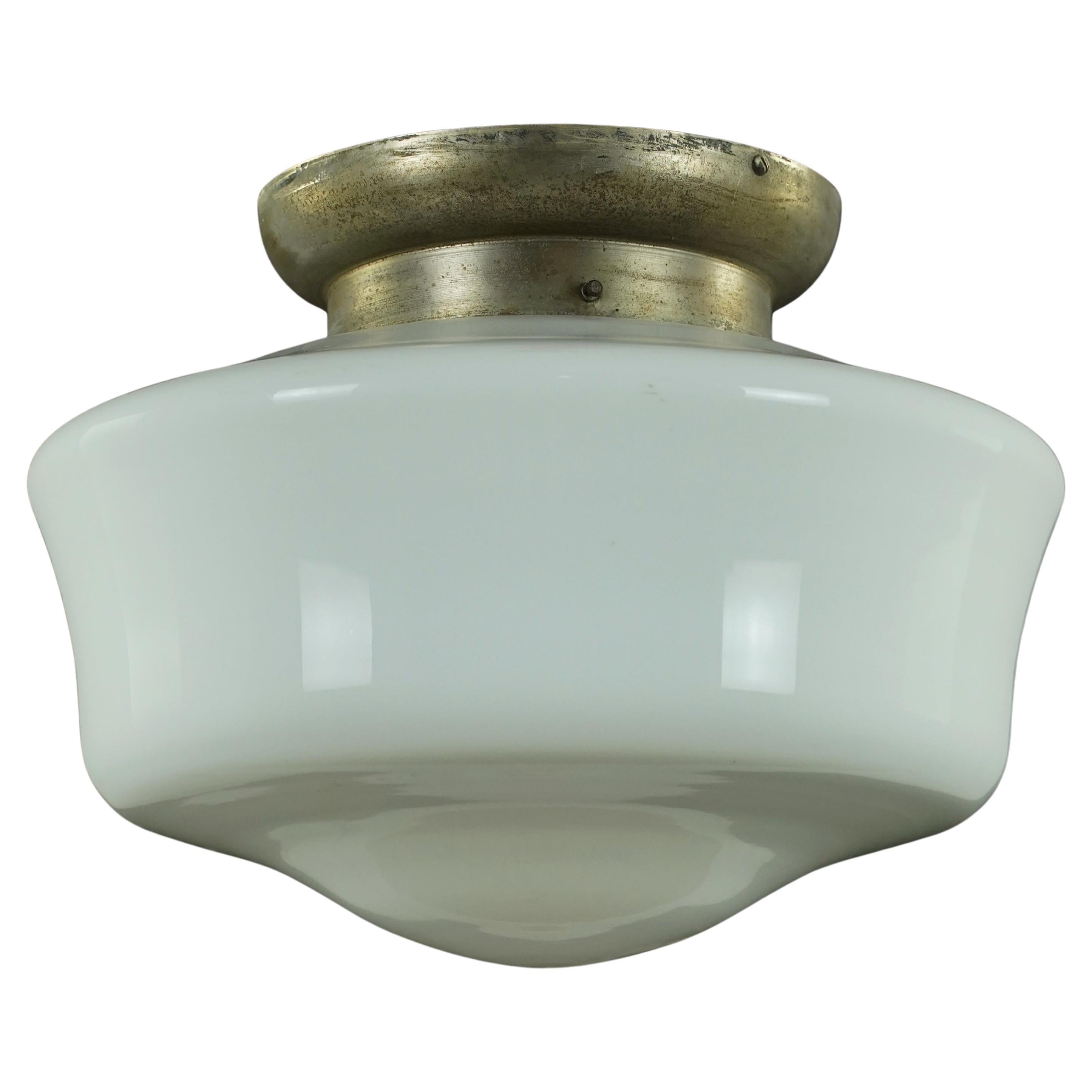 Schoolhouse Milk Glass Steel White Flush Mount Light