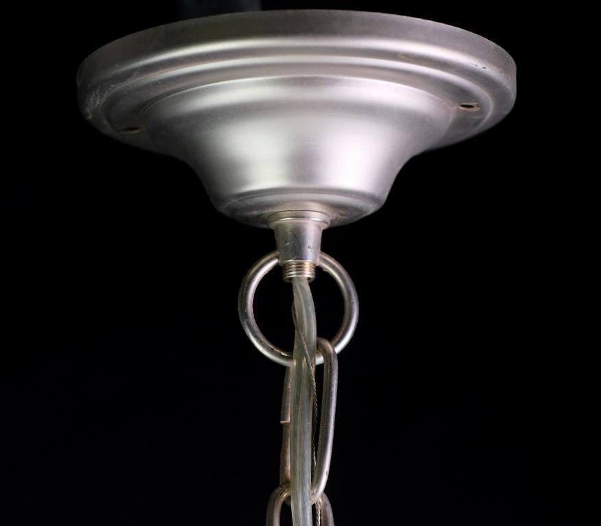 Schoolhouse Pendant Light Opaline Glass Shade Brushed Steel Finish Hardware For Sale 2