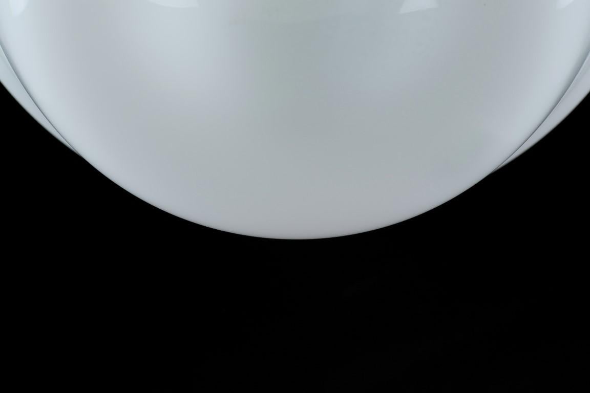 Schoolhouse Pendant Light Opaline Glass Shade Brushed Steel Finish Hardware For Sale 4