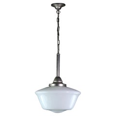 Schoolhouse Pendant Light Opaline Glass Shade Brushed Steel Finish Hardware