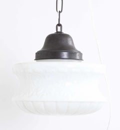 Schoolhouse Style Light Fixture, Opaline Glass, Antique 1930s-1940s