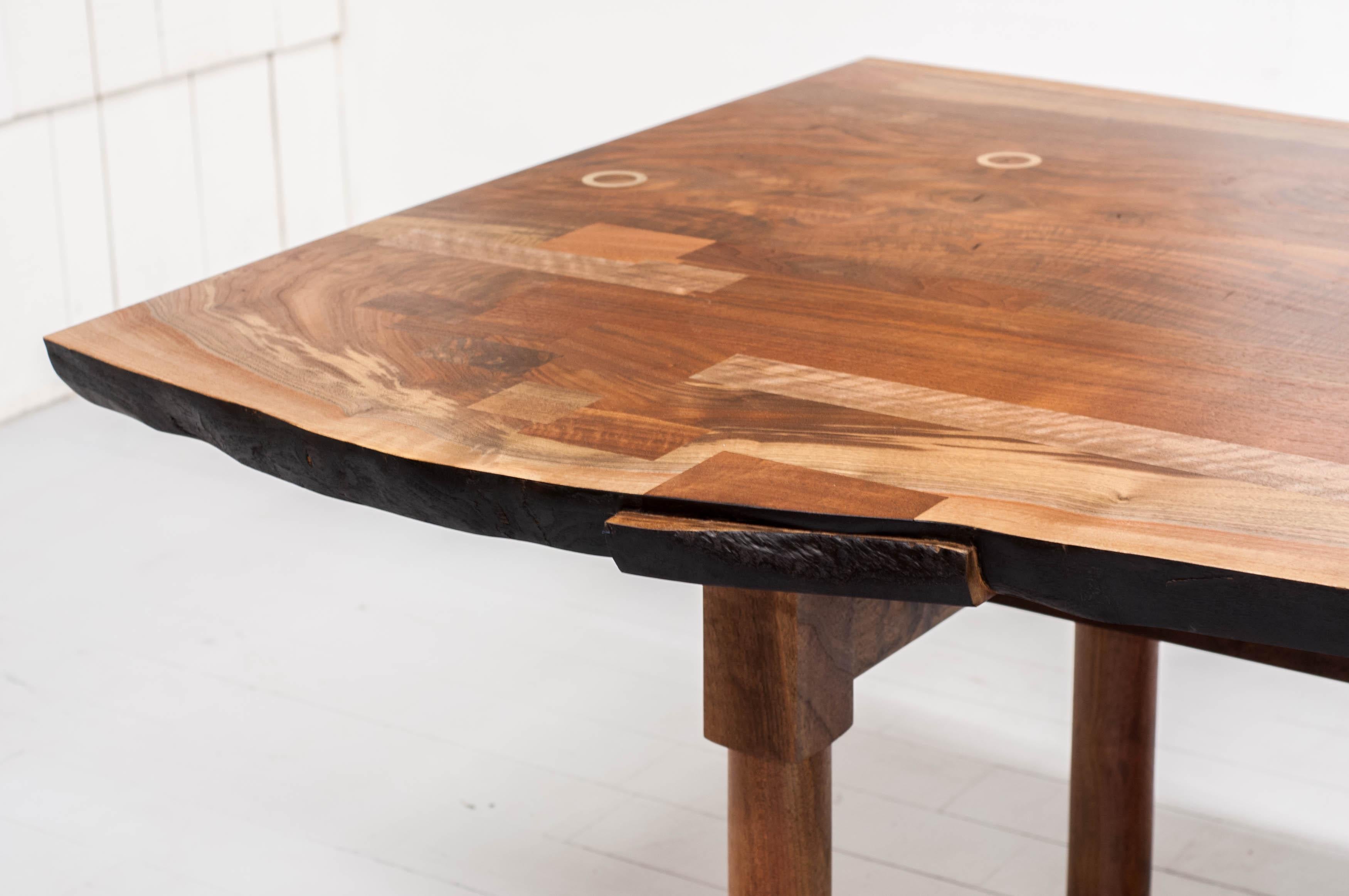 Schoolhouse Table in Claro Walnut with Bronze Rings In New Condition In Vancouver, BC