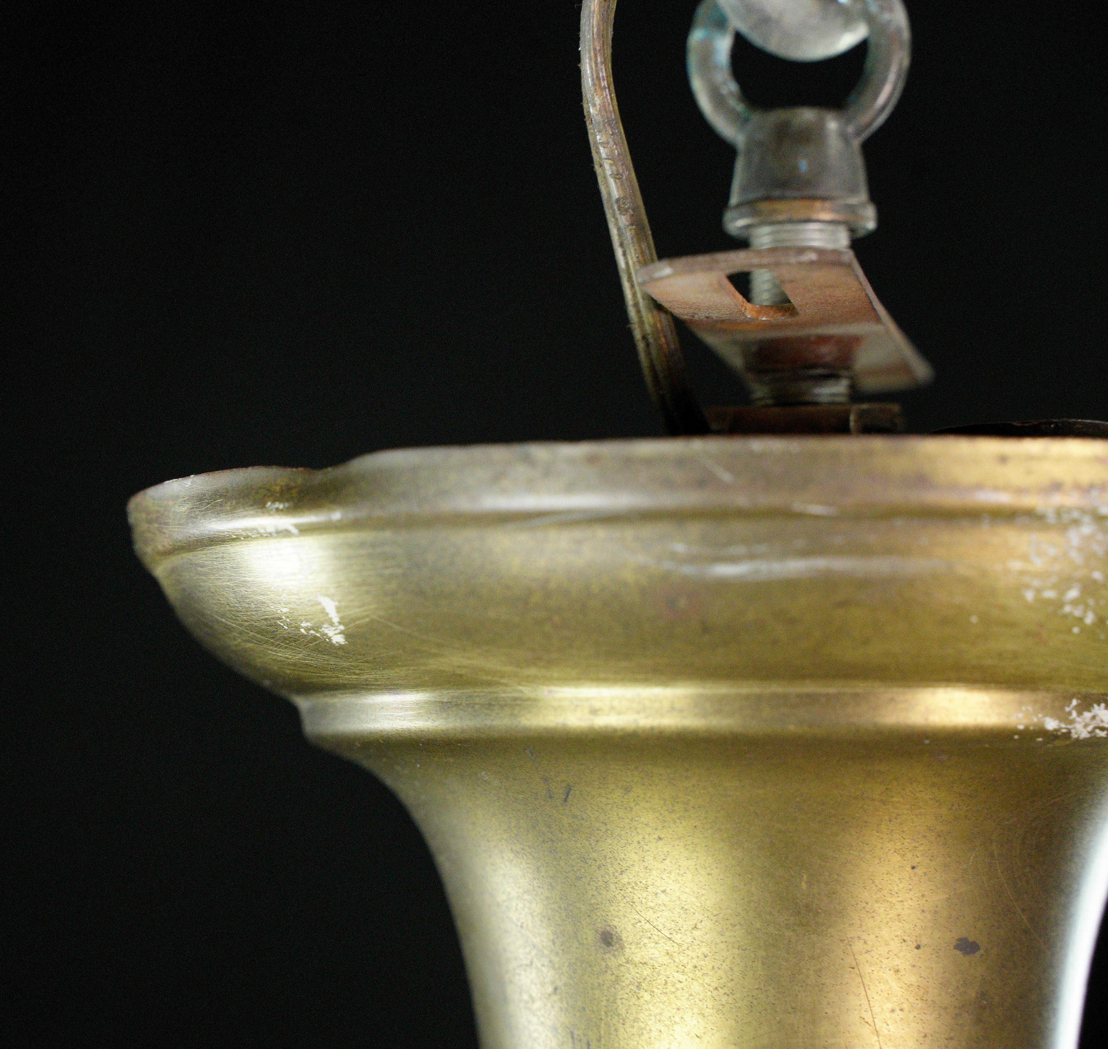 Schoolhouse White Milk Glass Brass Chain Pendant Light For Sale 6